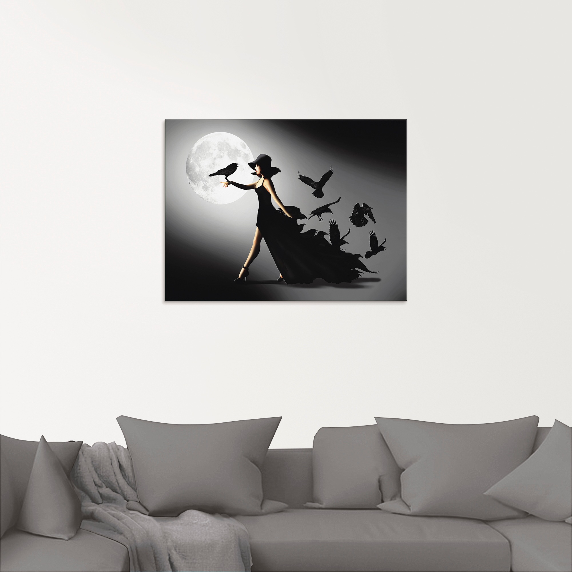 Artland Glasbild »Die Frau mit den Raben«, Animal Fantasy, (1 St.), in verschiedenen Größen