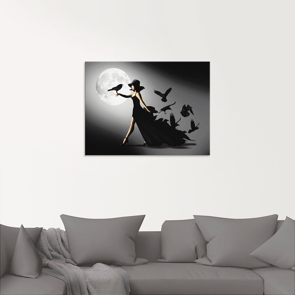 Artland Glasbild »Die Frau mit den Raben«, Animal Fantasy, (1 St.)