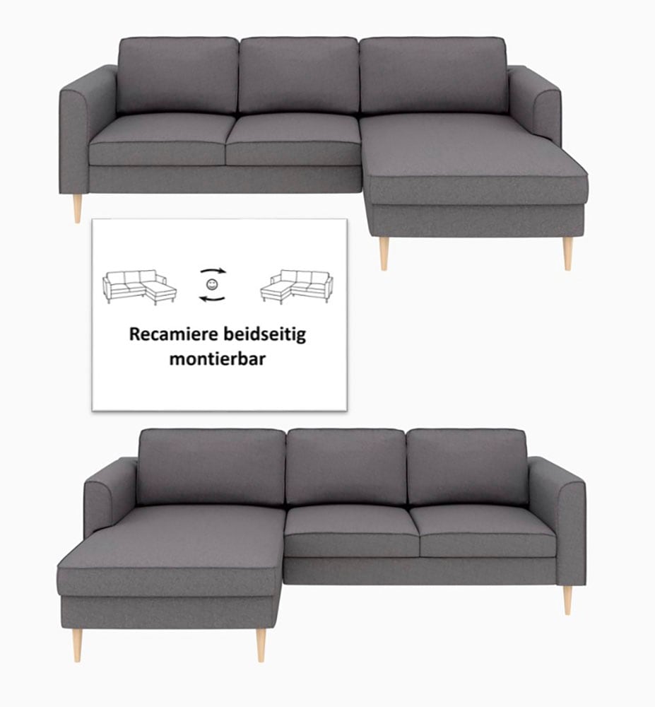 Home affaire Ecksofa »Booster Couch wahlweise mit Schlaffunktion und Bettkasten-auch in Cord«, Recamiere beidseitig montierbar, Sofa in L-Form, 232 cm