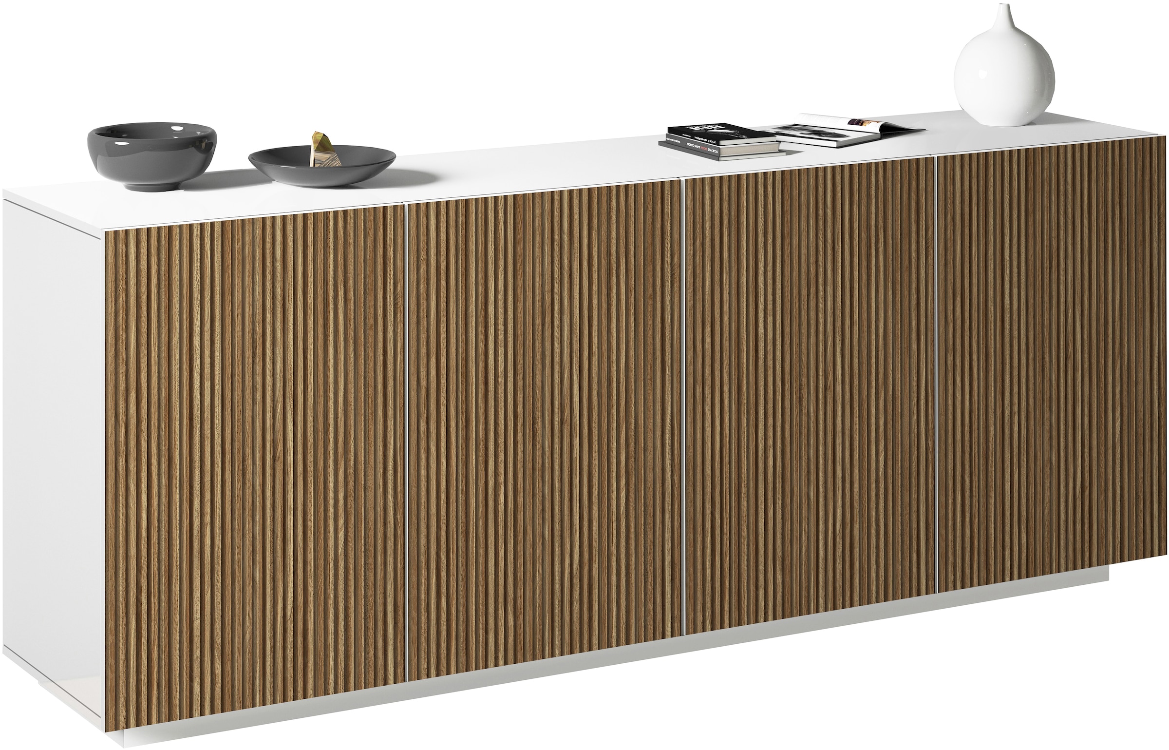 INOSIGN Sideboard »Vega Sideboard,Kommode,200 cm«, mit 4 Türen,Fronten mit Rillen-Optik