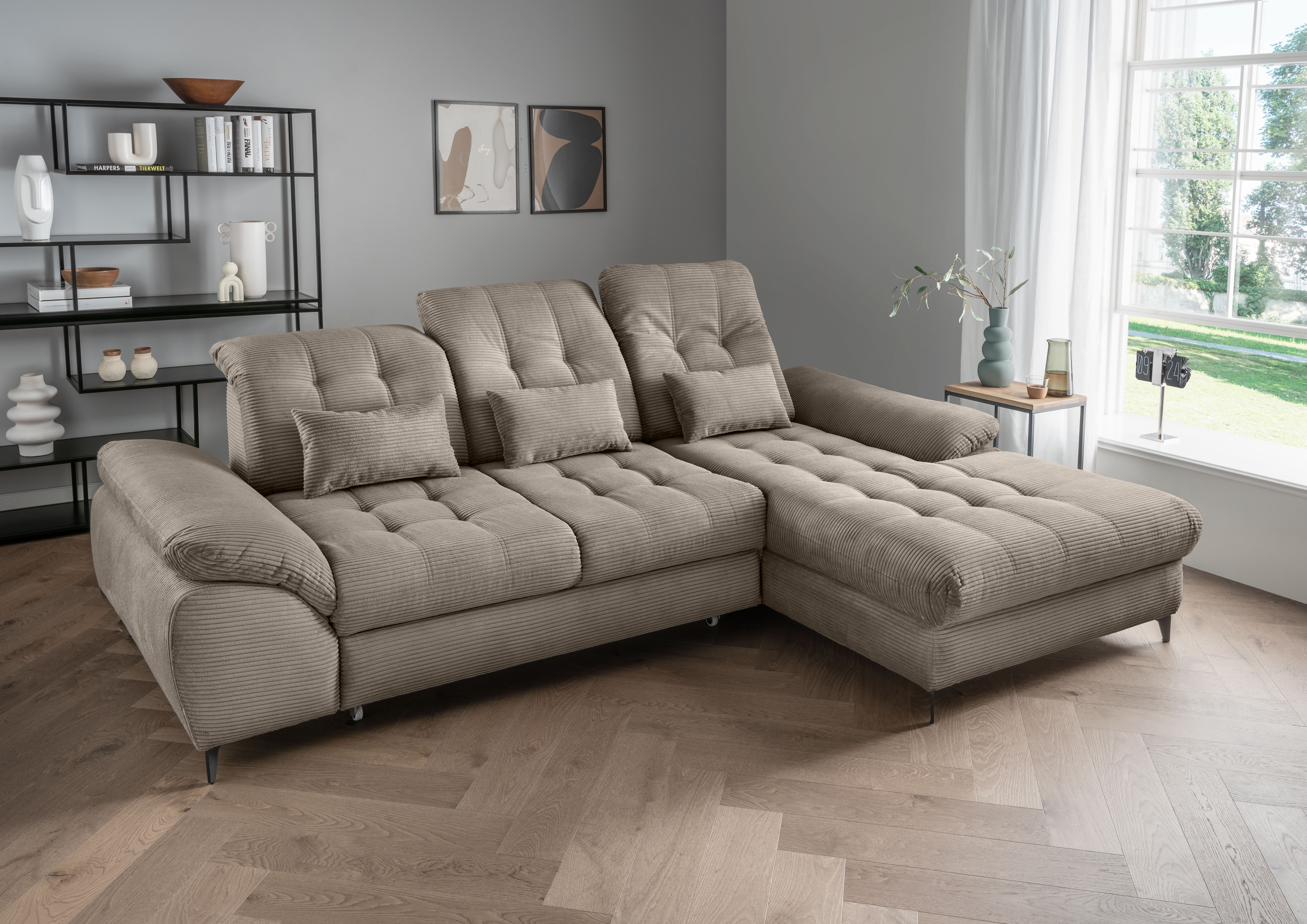 OTTO home Ecksofa "Delphino Multifunktion, bequem, tolle Detailverarbeitung, Breite 273cm" L-Form, Bettkasten, Schlaffunktion, Sitztiefenverstellung
