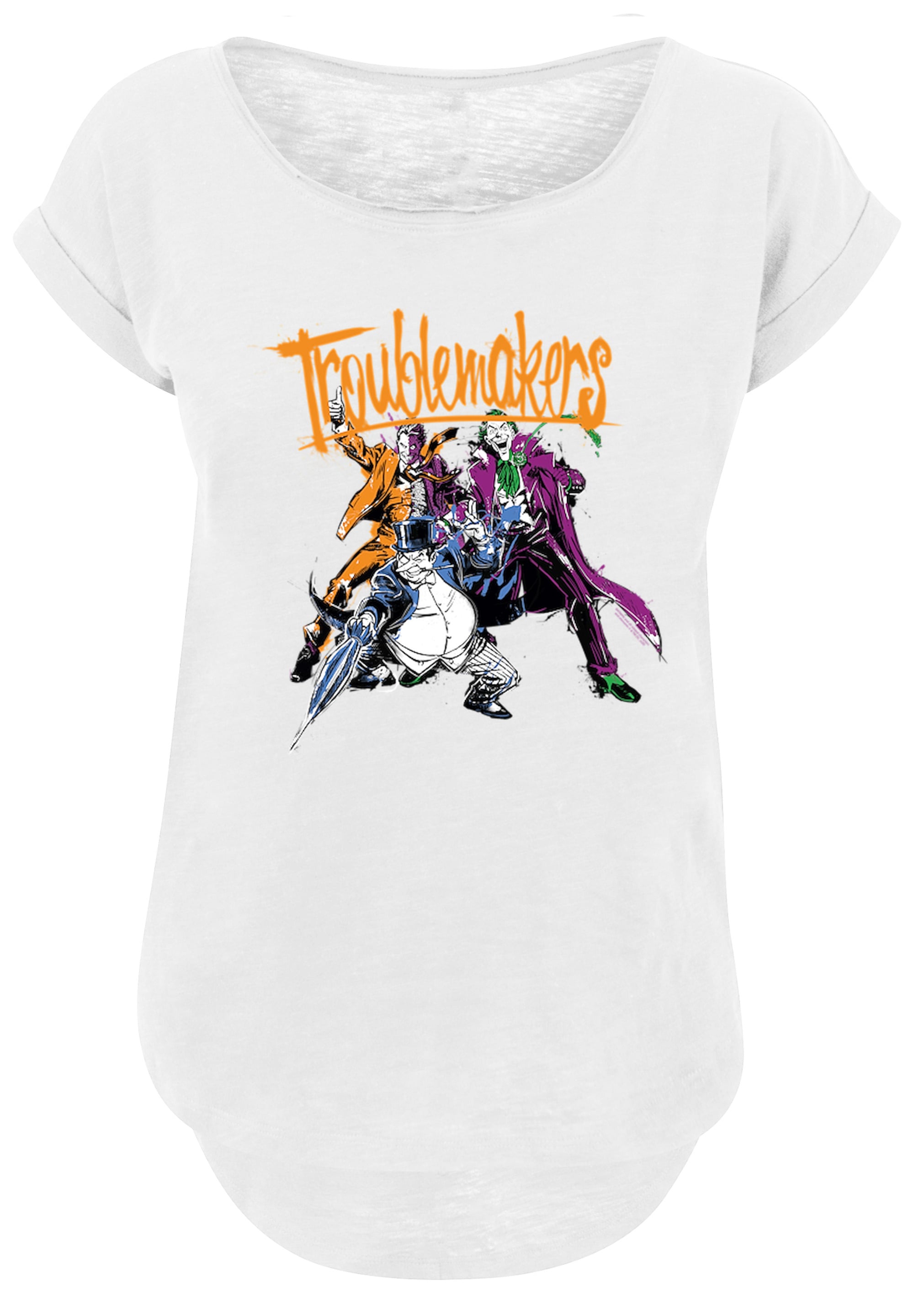 F4NT4STIC T-Shirt »Long Cut T-Shirt 'DC Comics Batman Troublemakers'«, Damen,Premium Merch,Lang,Longshirt,Bedruckt