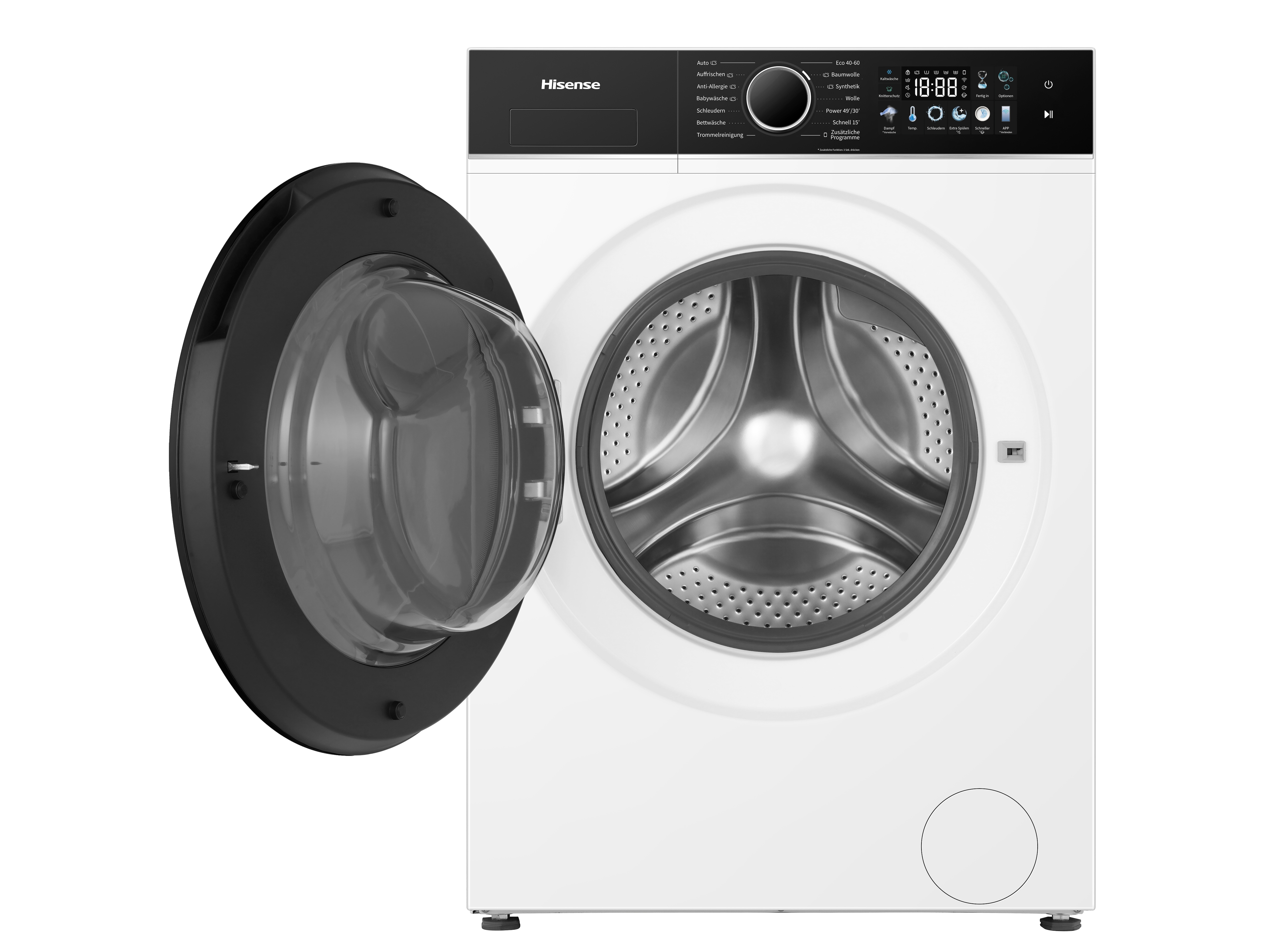 Hisense Waschmaschine 3i "WF3I8043BWFAQ" 8 kg 1400 U/min Farbdisplay, Dampffunktion, Energie 30% besser als A