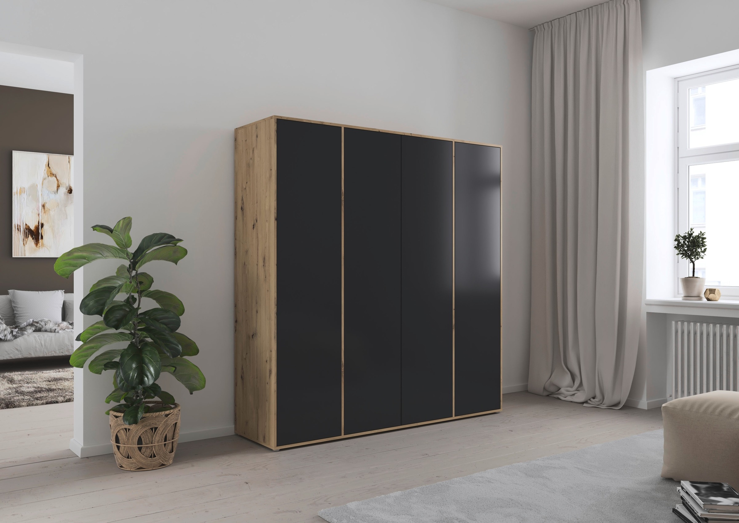 rauch Drehtürenschrank »Kleiderschrank Schrank Garderobe Wäscheschrank NABILA viel Stauraum«, (in 3 verschiedenen Ausstattungen BASIC/CLASSIC/PREMIUM), in 2 Breiten mit Push-to-Open Funktion TOPSELLER MADE IN GERMANY