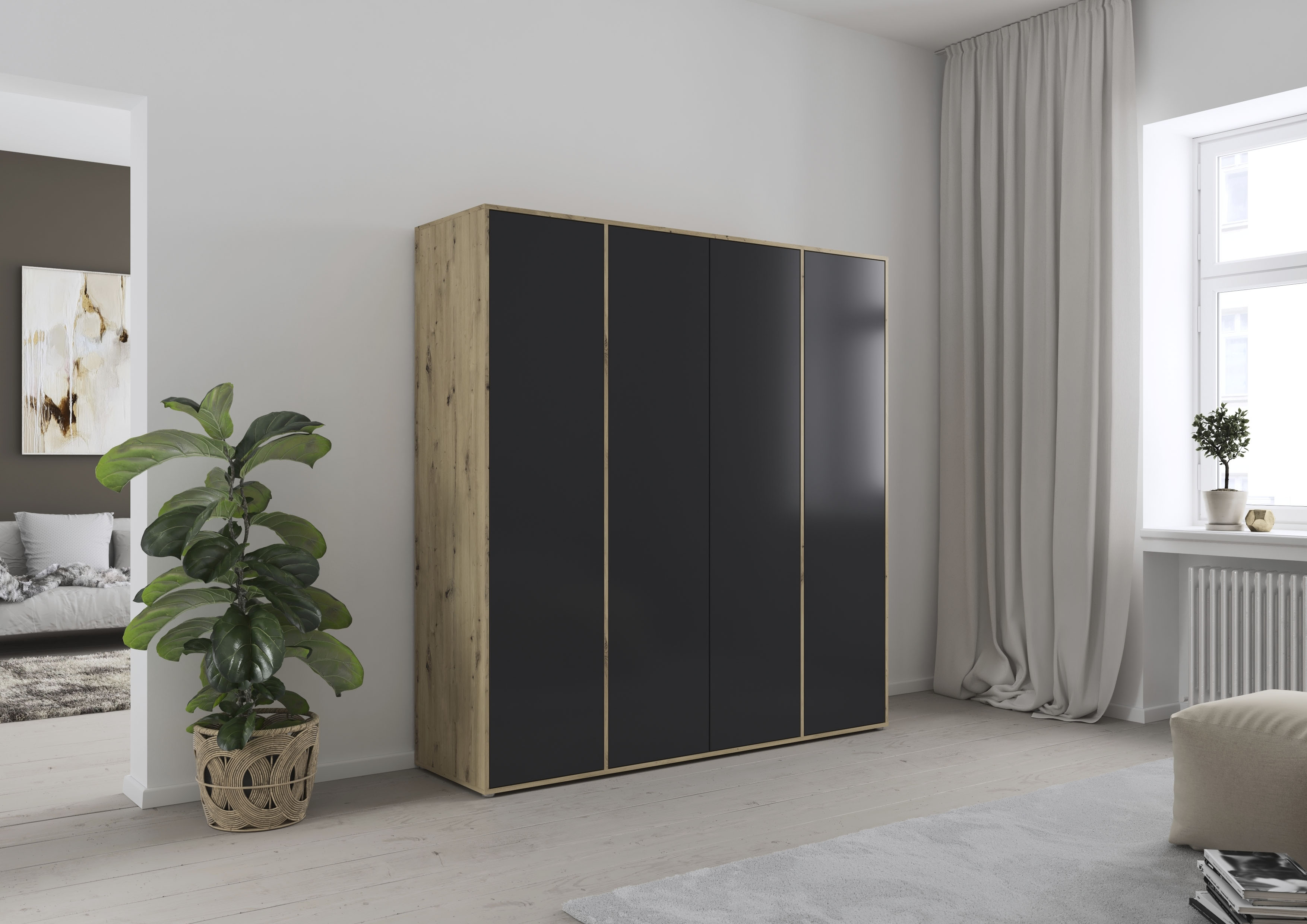rauch Drehtürenschrank "Kleiderschrank Schrank Garderobe Wäscheschrank NABILA viel Stauraum" in 3 verschiedenen Ausstattungen BASIC/CLASSIC/PREMIUM, in 2 Breiten mit Push-to-Open Funktion TOPSELLER MADE IN GERMANY