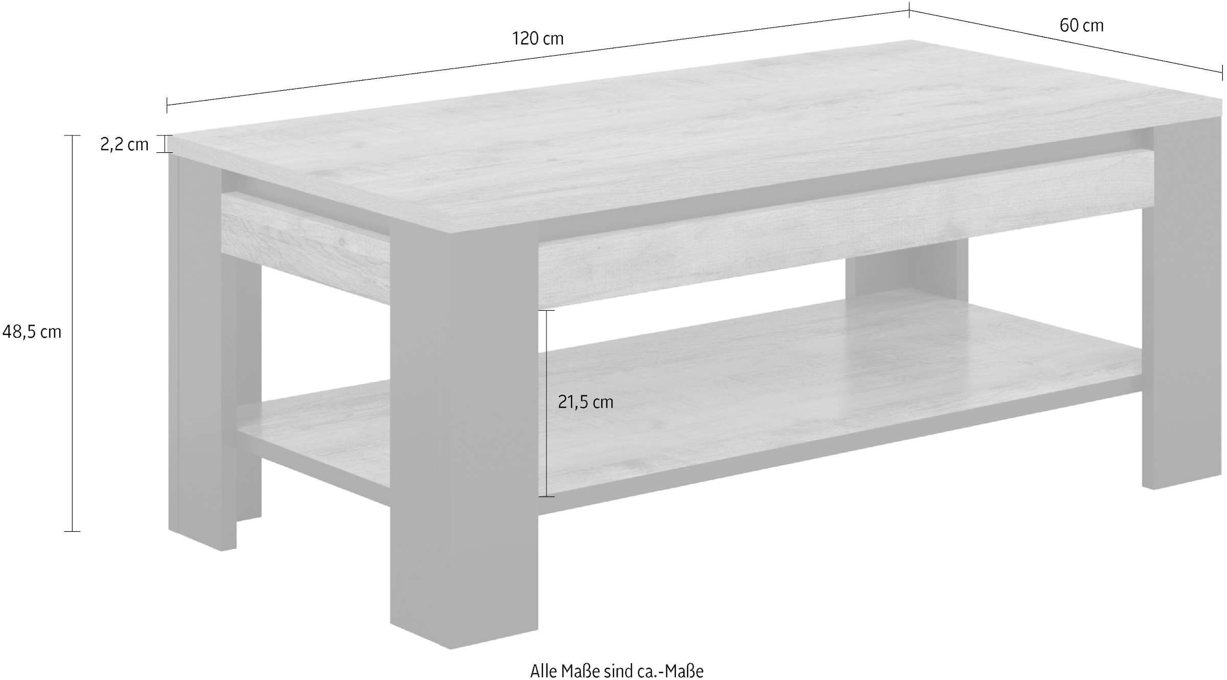 INOSIGN Couchtisch »Tudor, Breite 120 cm, Sofatisch für Wohnzimmer«, Tisch mit offenem Fachboden