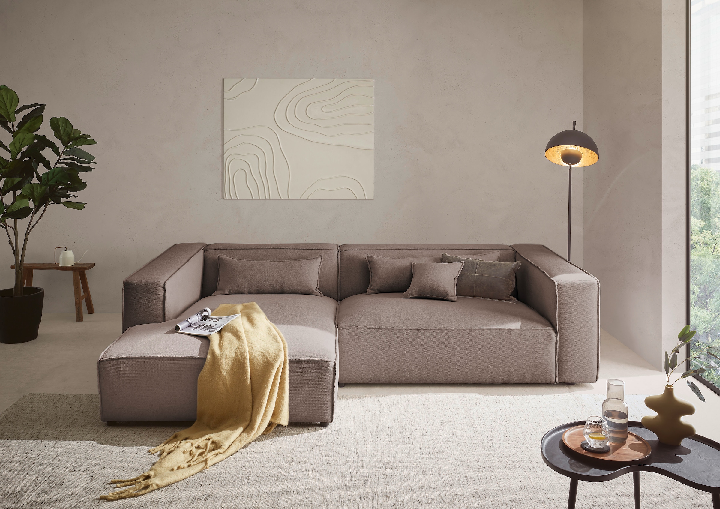 LeGer Home by Lena Gercke Ecksofa »PIARA XXL, Big-Sofa, Cord, Leinenoptik o. Strukturstoff, L-Form«, wahlweise Ottomane rechts/links, Kedernaht, extra tiefe Sitzfläche