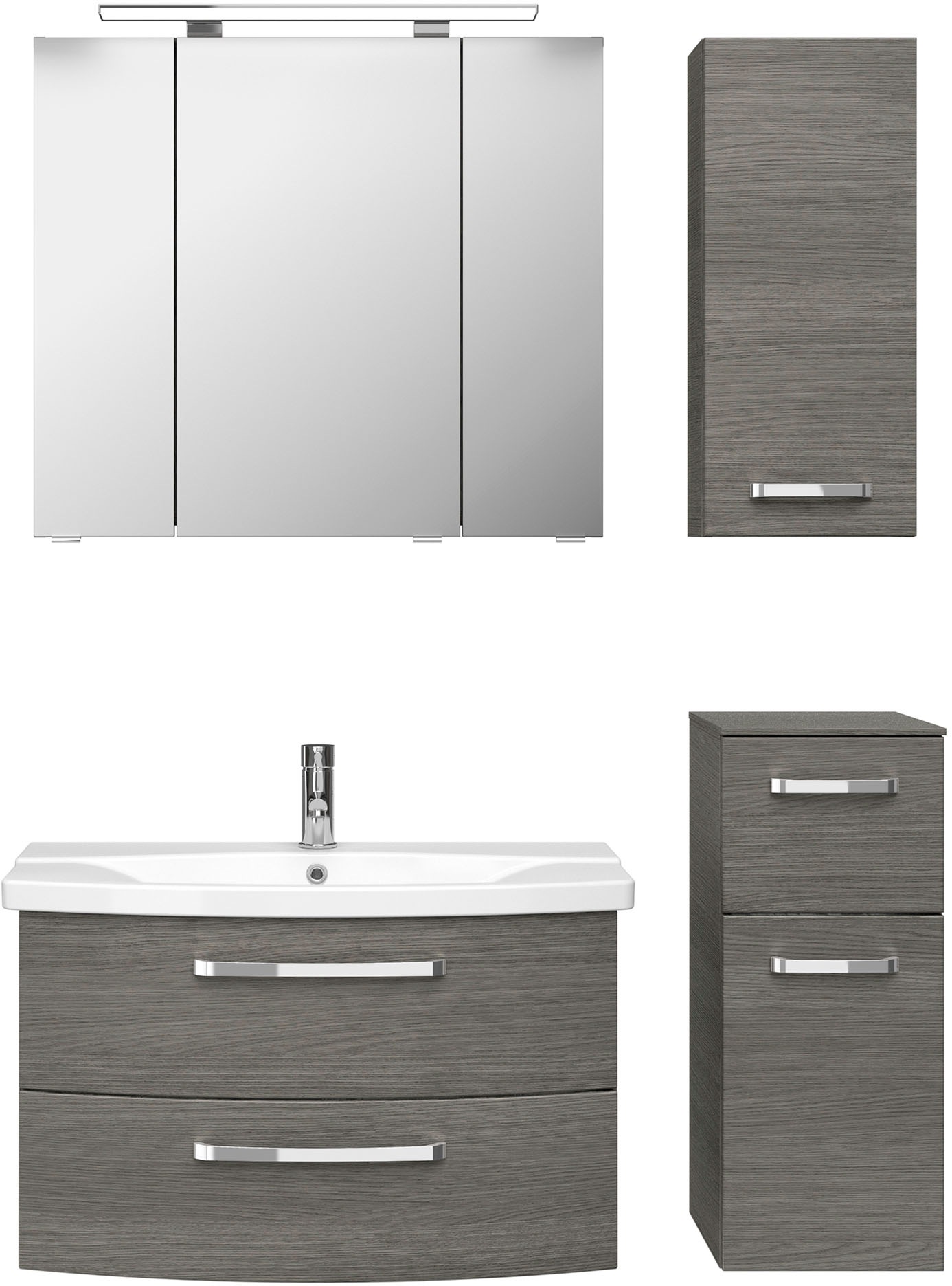 Saphir Badmöbel-Set »Serie 4010 4-teilig Keramik-Waschtisch mit LED-Spiegelschrank«, (Set), Badezimmer Set mit Unterschrank, Hängeschrank, inkl. Türdämpfer