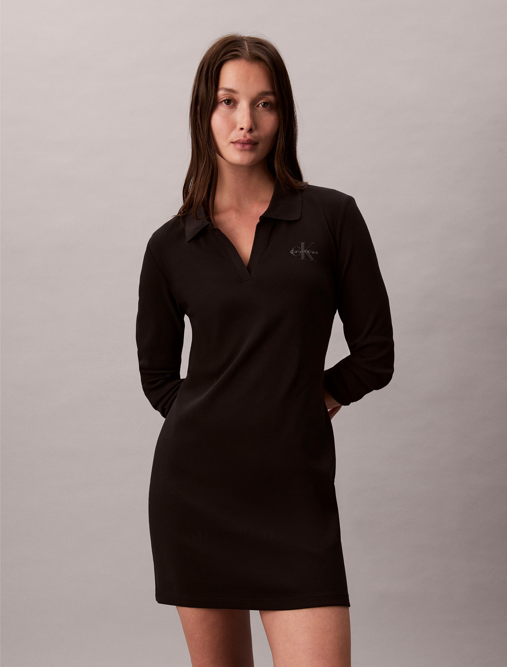 Calvin Klein Jeans Minikleid "LS MONOLOGO RIB POLO MINI DRESS" Ohne Taschen günstig online kaufen