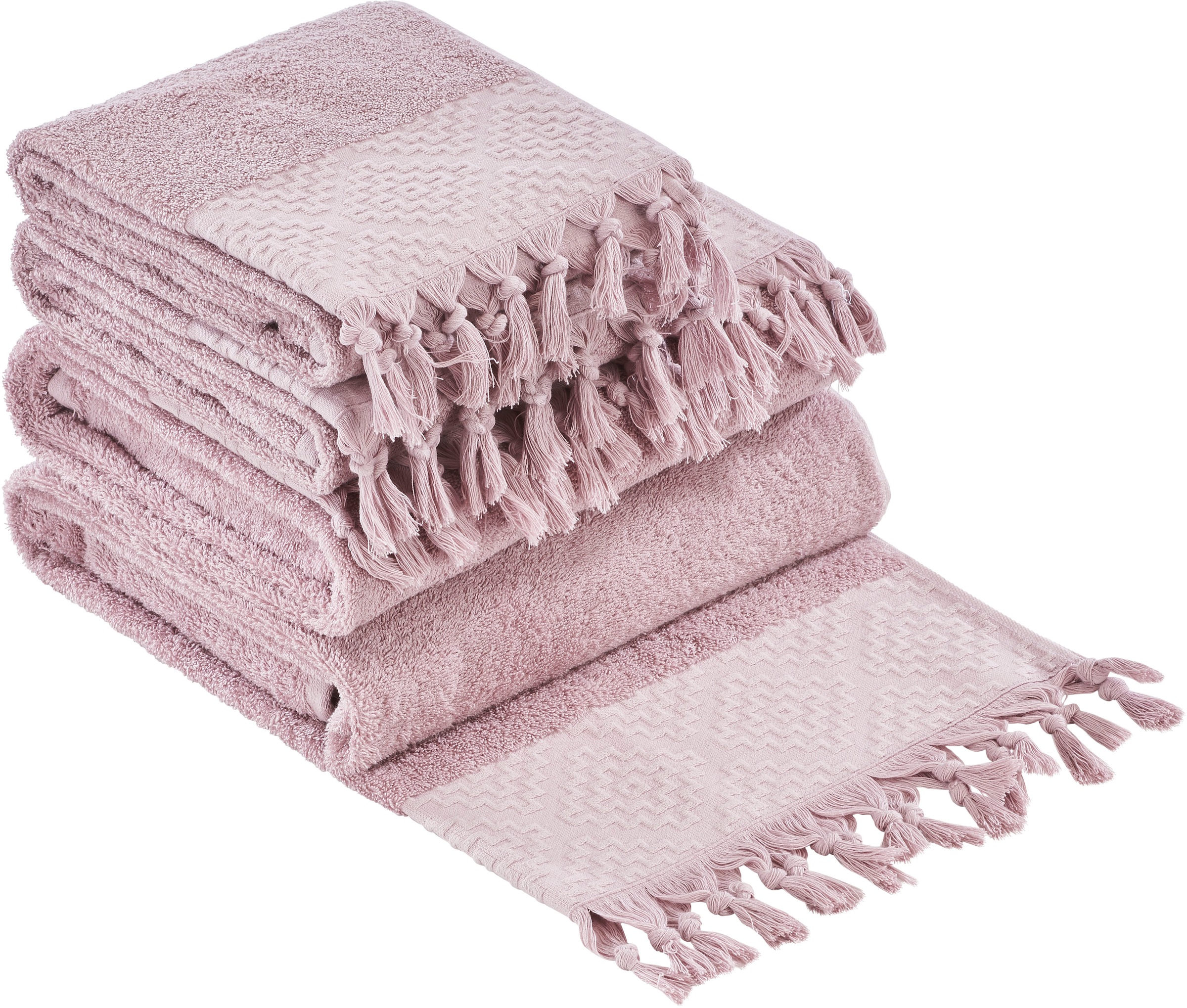 done.® Handtuch Set »Provence Bohéme«, (Set, 4 St., 2 Gästetücher (30x50 cm)-2 Handtücher (50x100 cm), Uni Farben, Boho-Style, Borte, verschiedene Set Varianten erhältlich