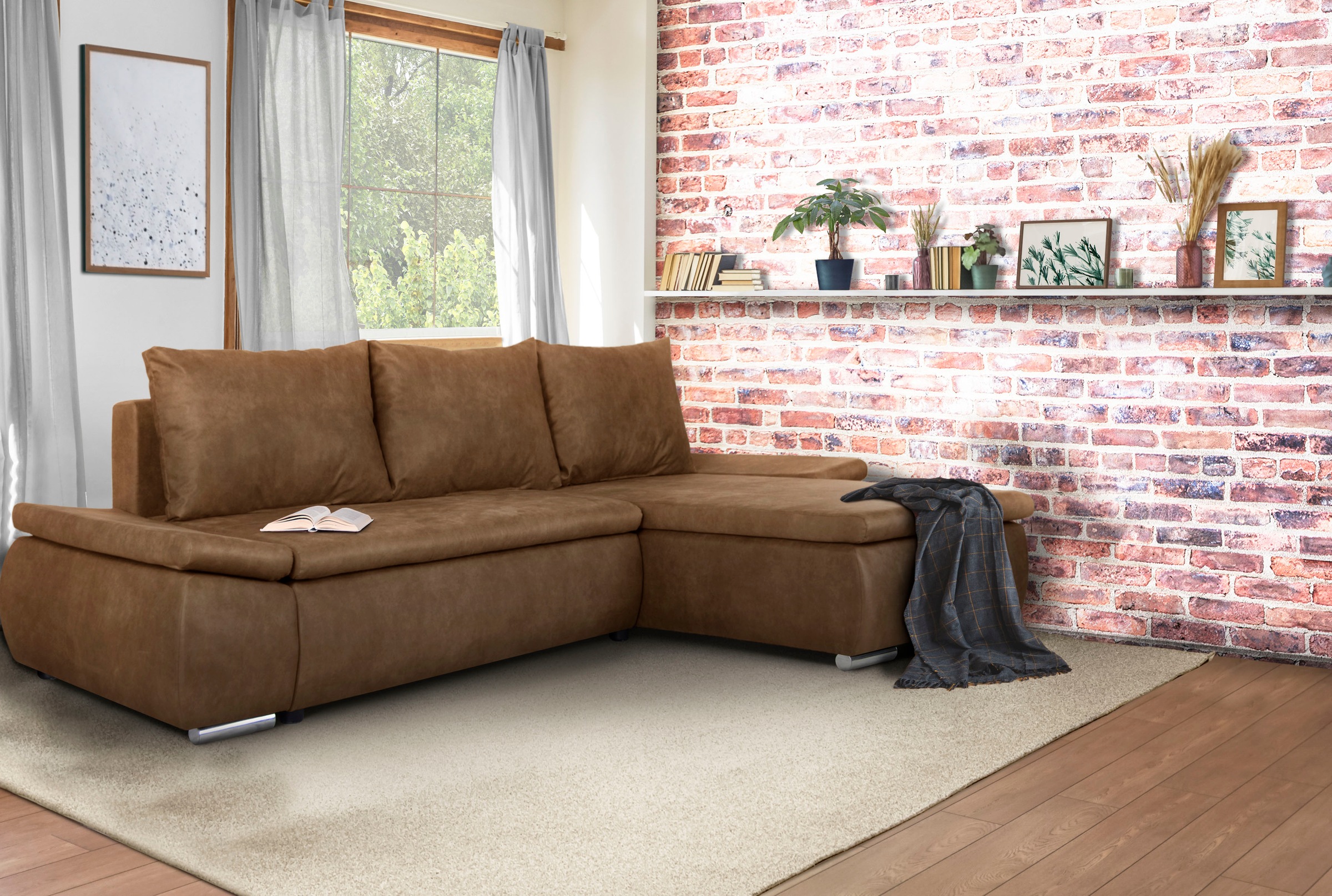 Home affaire Ecksofa »Acra L-Form«, mit Bettfunktion und Bettkasten, in Mattenoptik