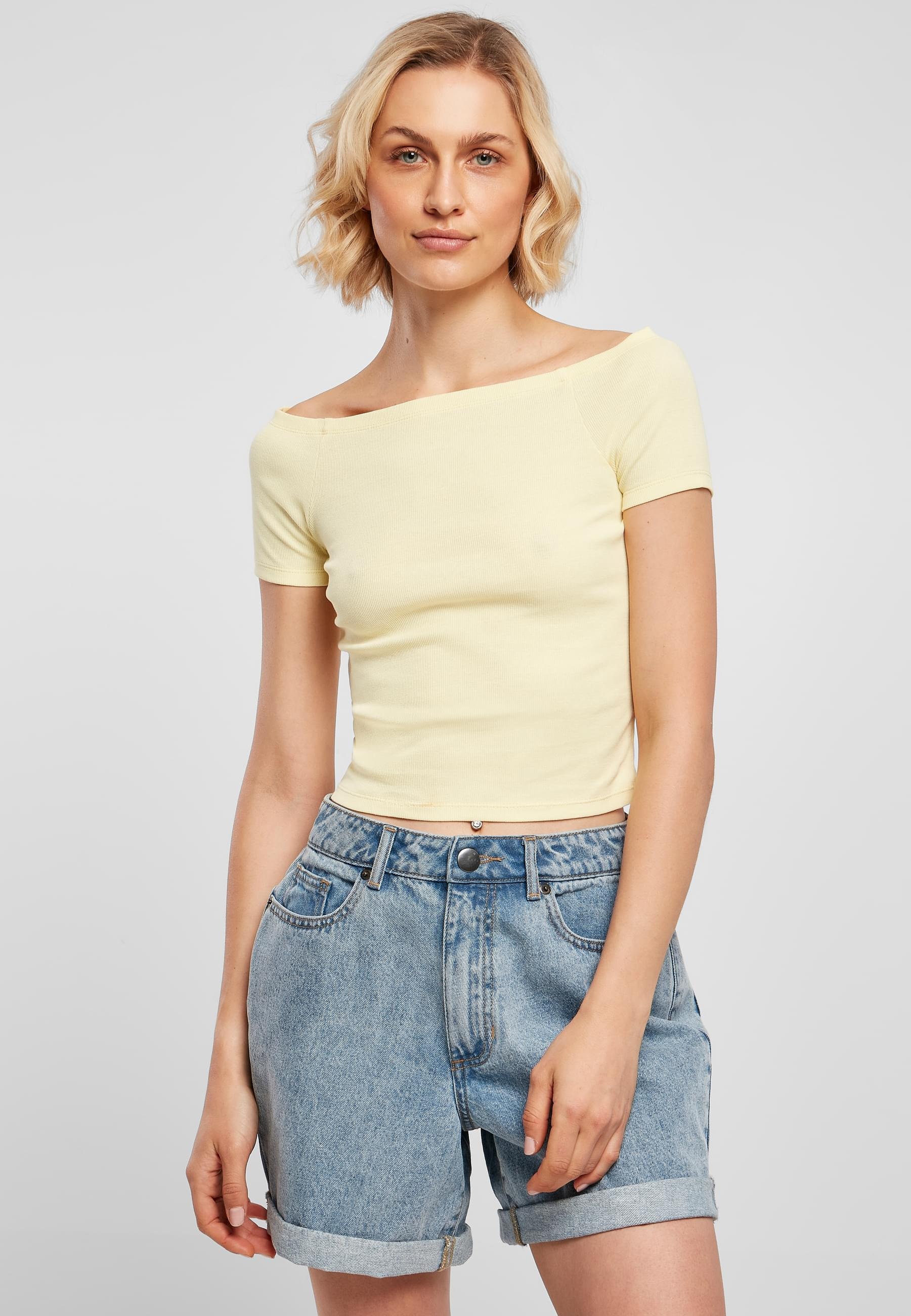 URBAN CLASSICS T-Shirt »Urban Classics Damen Ladies Off Shoulder Rib Tee«, (1 tlg.)