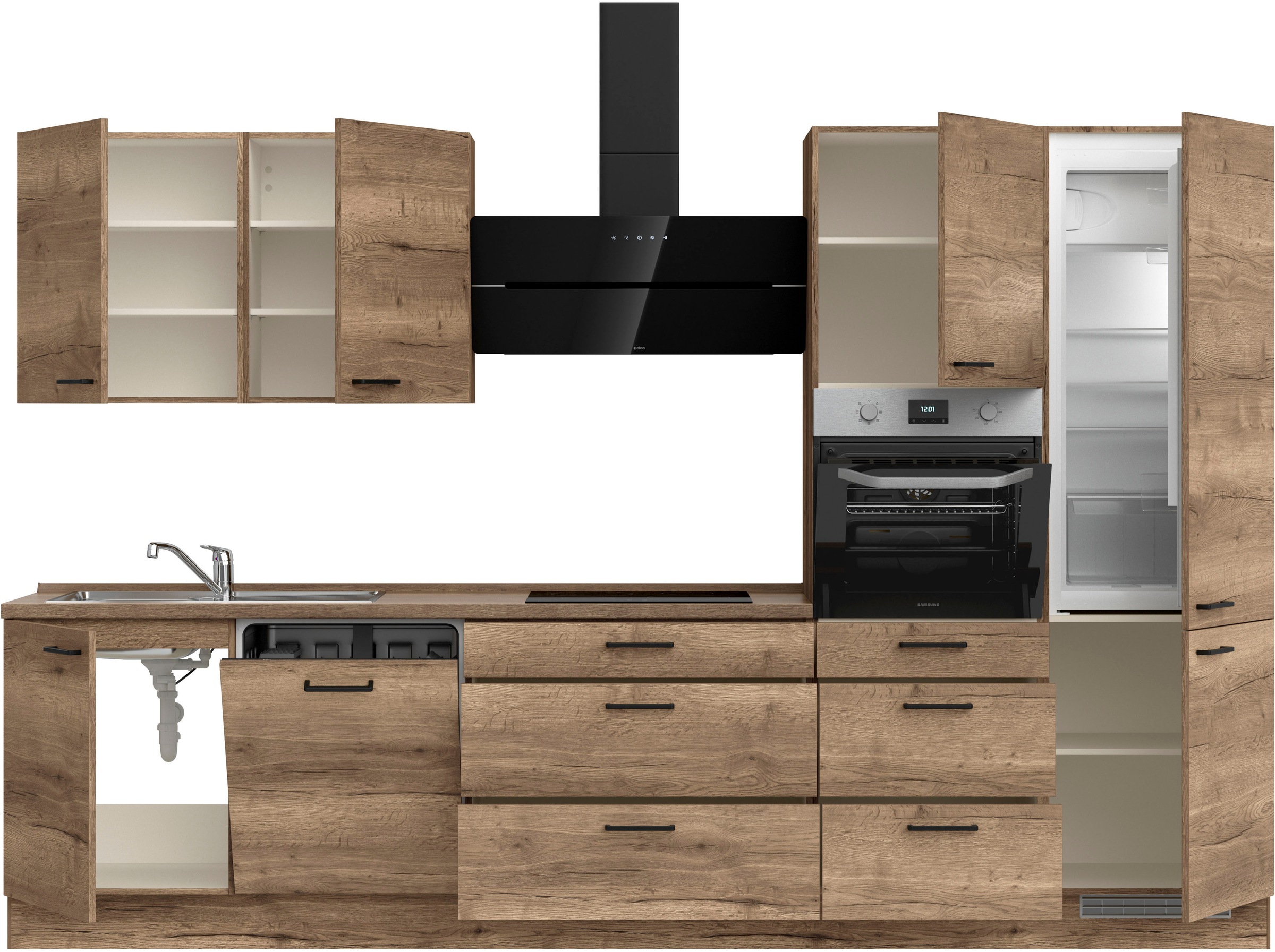 nobilia® Küchenzeile »"Structura II"«, vormontiert, Ausrichtung wählbar, Breite 330 cm, wahlw. mit E-Geräten