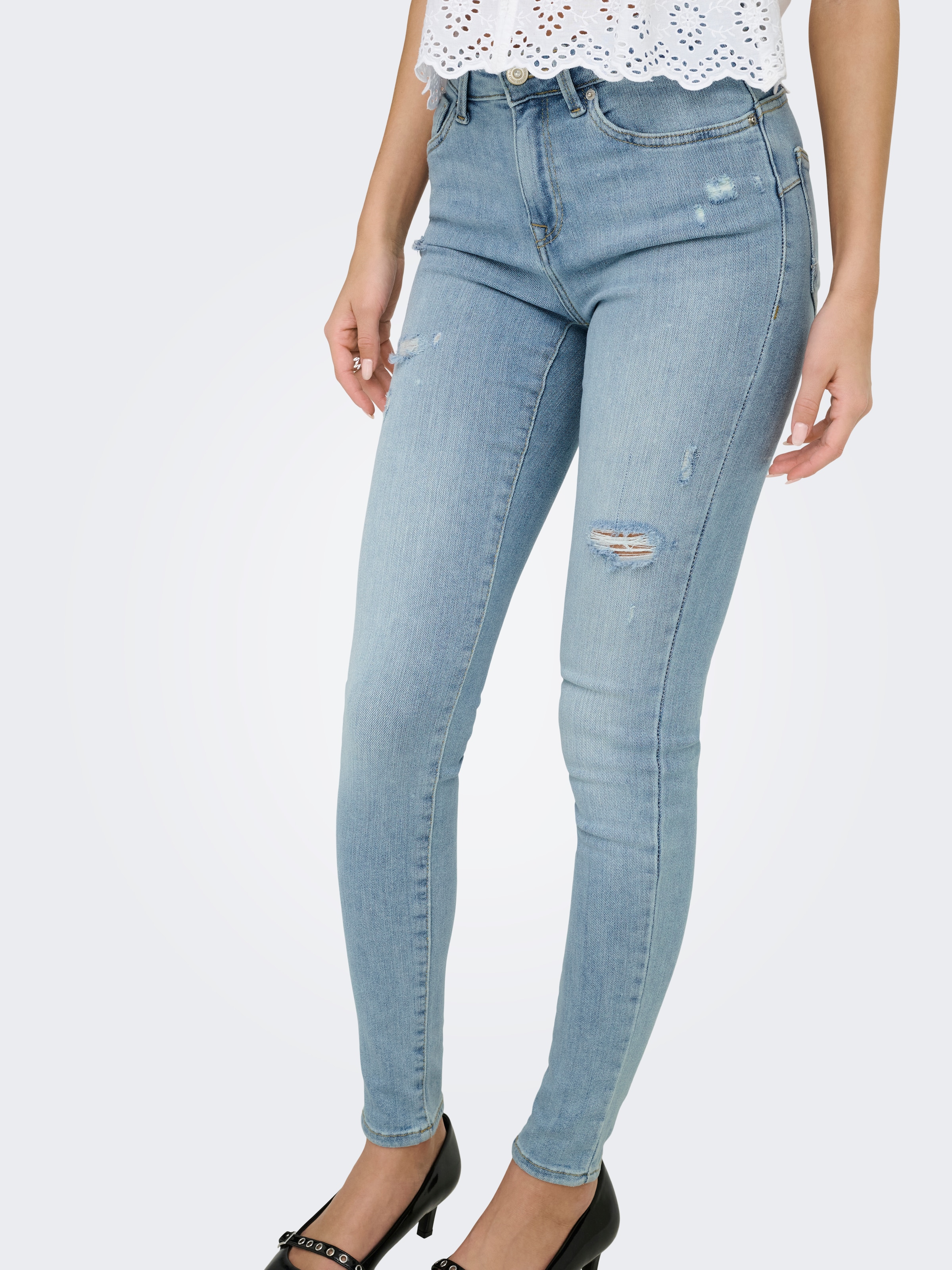 ONLY »ONLPOWER MID DEST SKINNY DNM« mit Destroyed Details