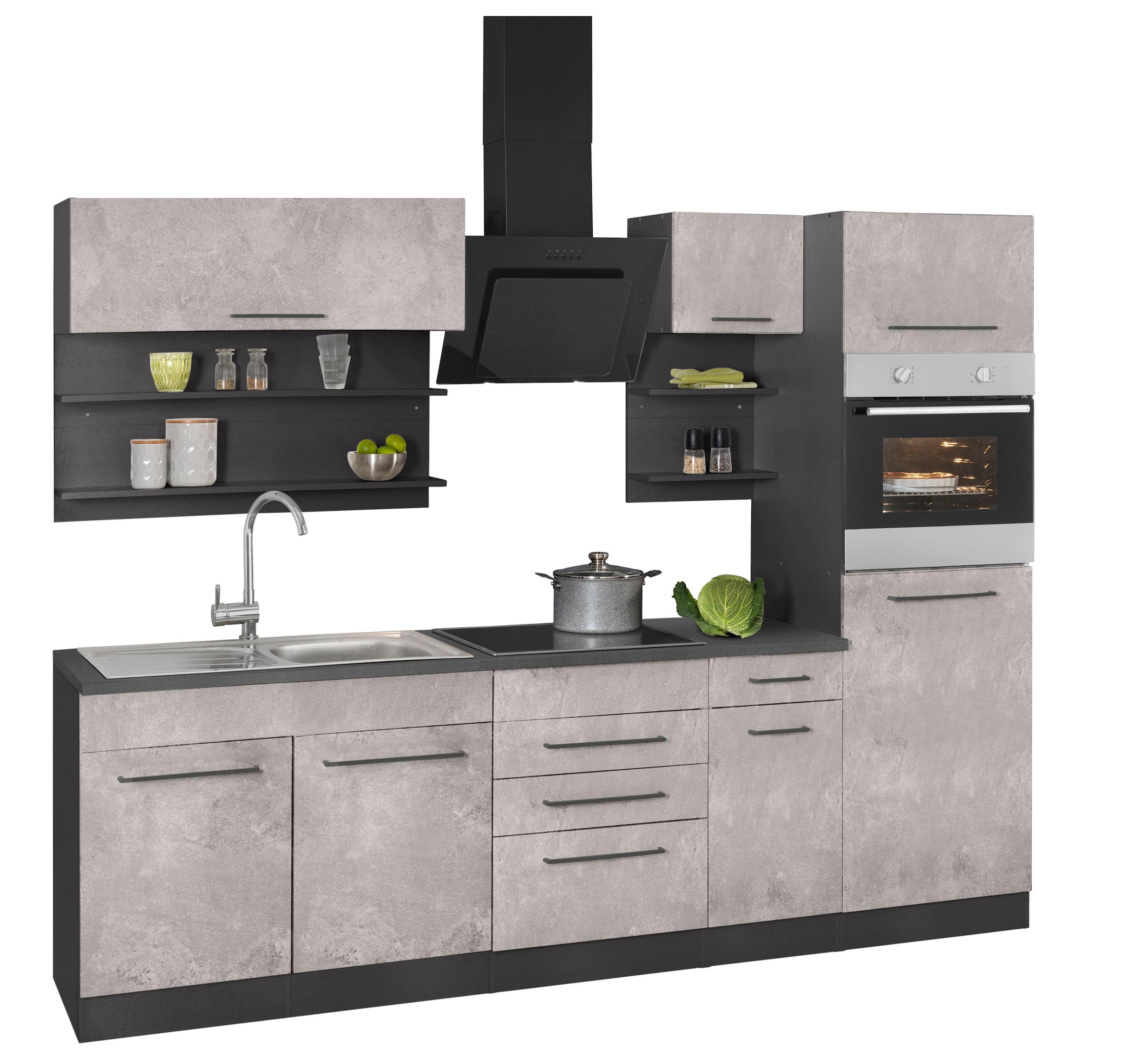 KOCHSTATION Küchenzeile »KS-Tulsa«, ohne E-Geräte, Breite 270 cm, schwarze Metallgriffe, MDF Fronten