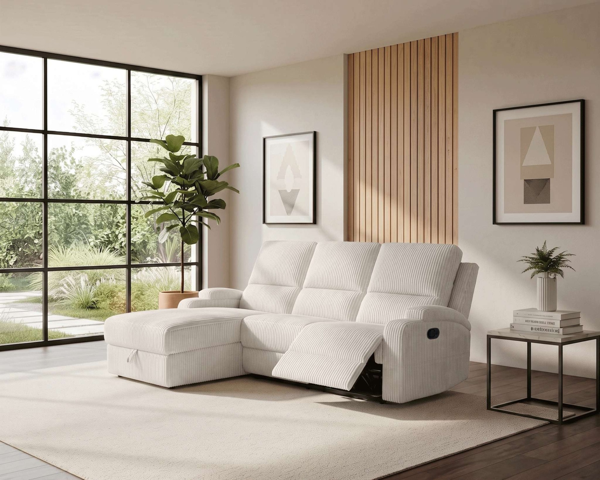 OTTO home Ecksofa "NAPORI Cord, L-Form, 210cm, man./elektr. Relaxfunktion" USB-A bei elektr. Variante, Staukasten, Seitentaschen u. Federkern