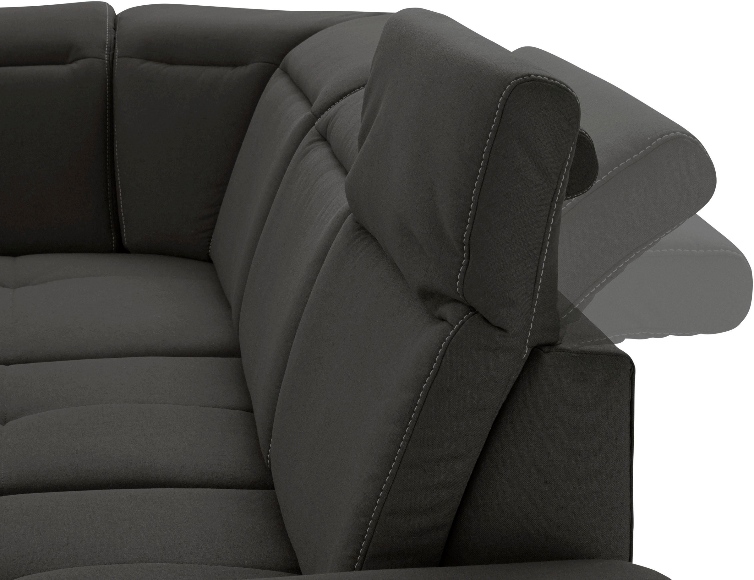 Places of Style Ecksofa »Cornwall L-Form«, incl. Sitztiefenverstellung, mit Bettfunktion und Kopfteilverstellung