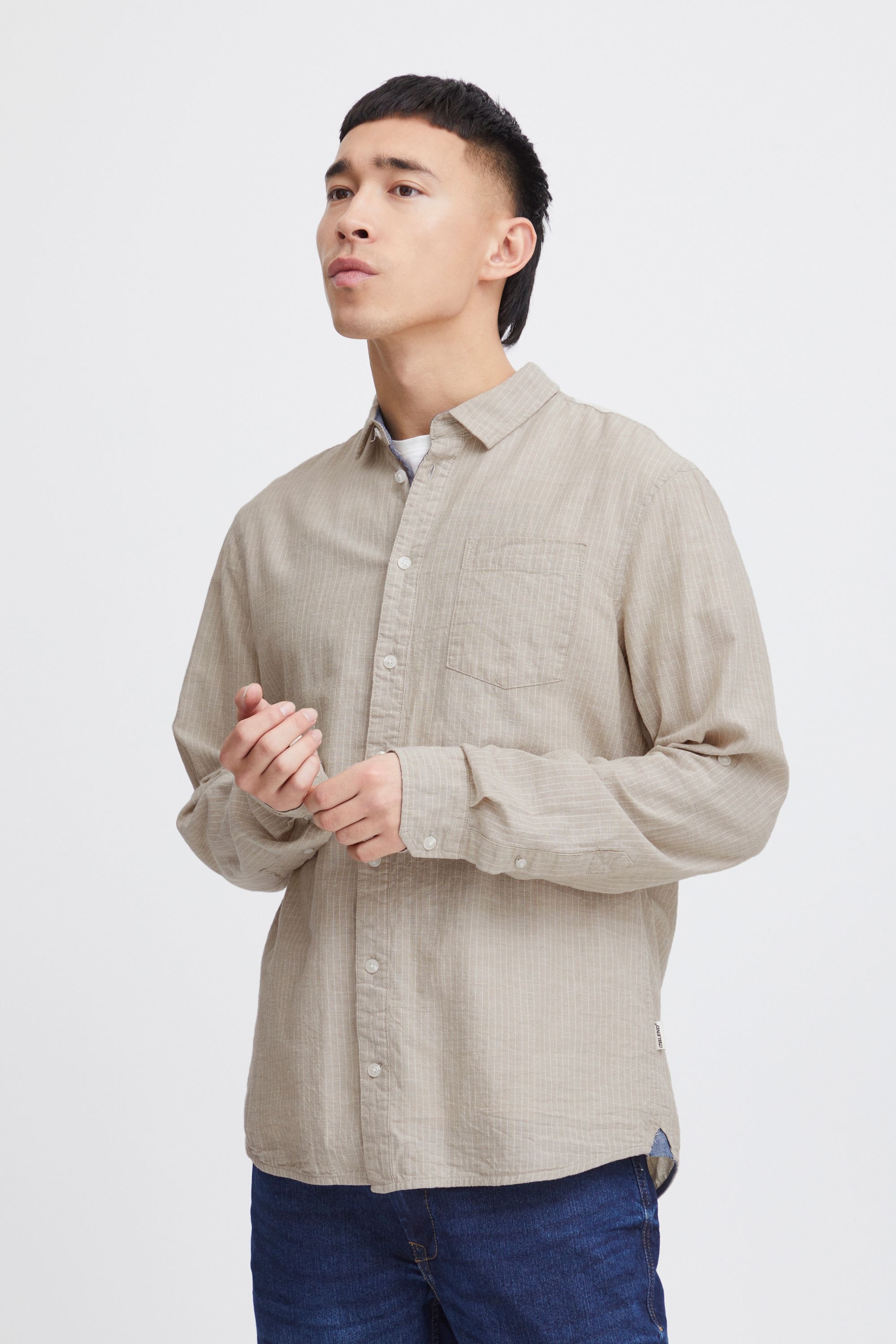 Blend Langarmhemd "BHShirt" Stilvolles Langarmhemd mit Brusttasche aus Lein günstig online kaufen