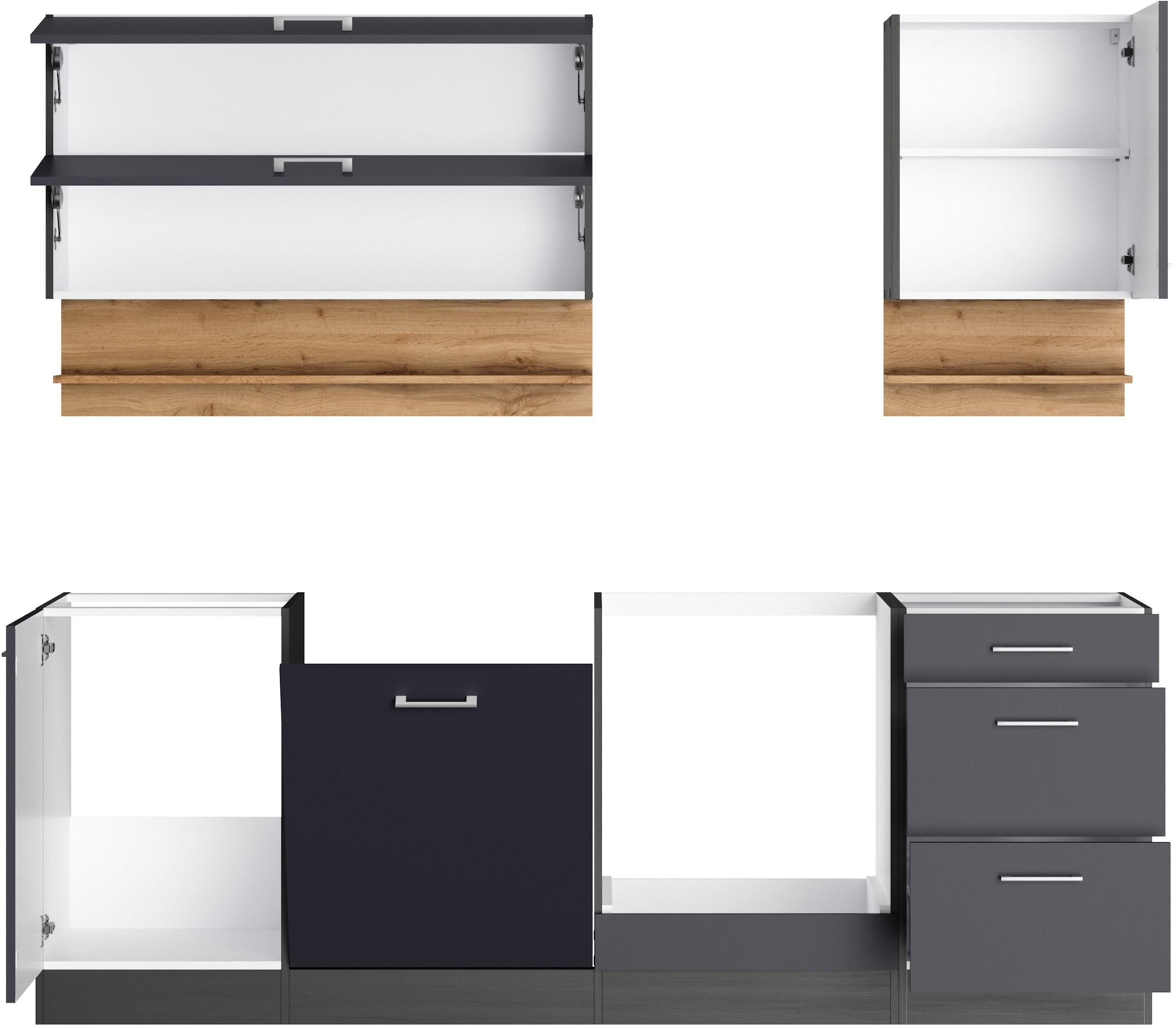 KOCHSTATION Küchenzeile »KS-Milan« 220 cm breit, robuste Metallauszüge, viel Stauraum