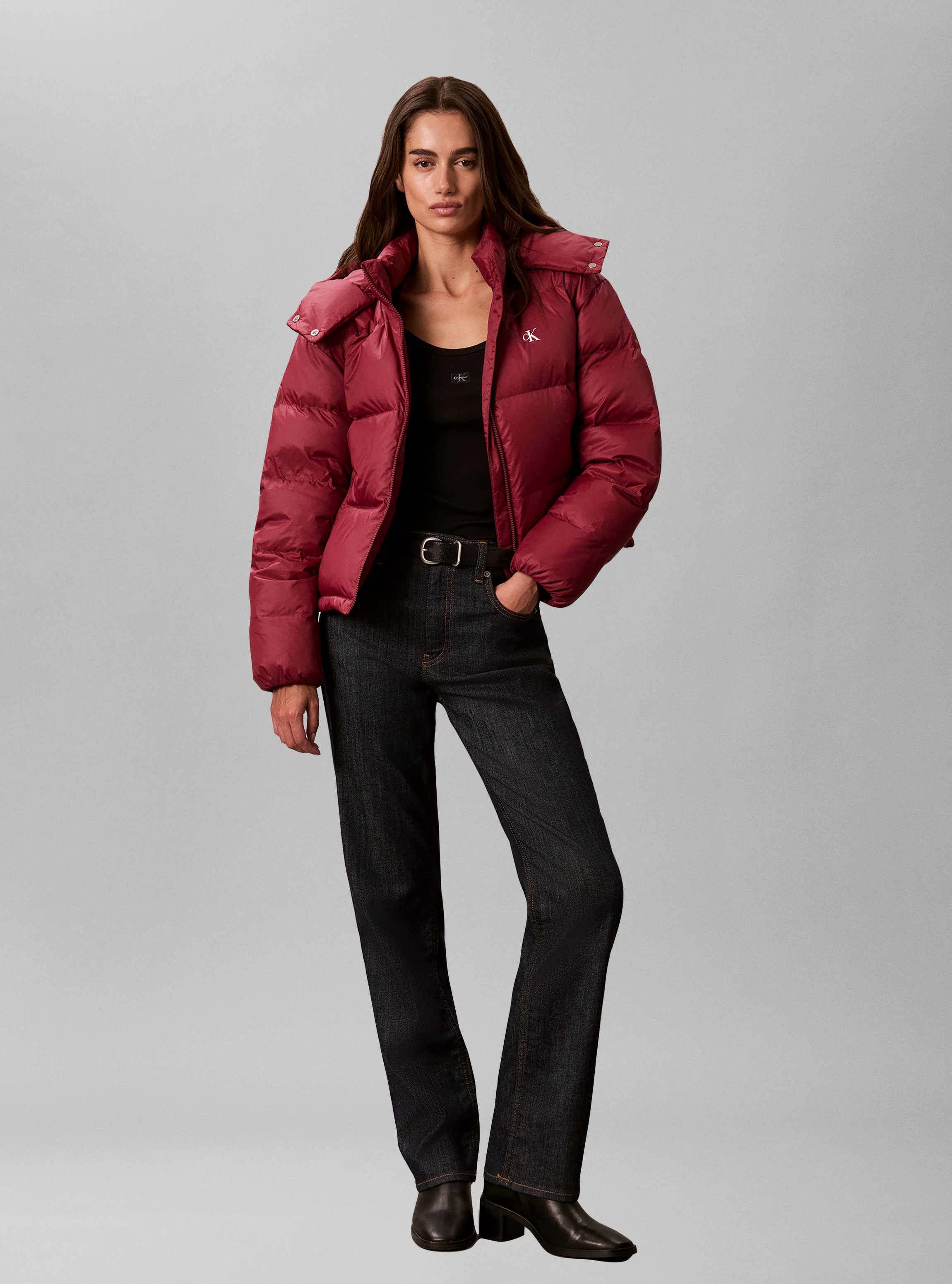 Calvin Klein Steppjacke mit Kapuze abnehmbare Kapuze, Regular Fit, kurze Form, wattiert