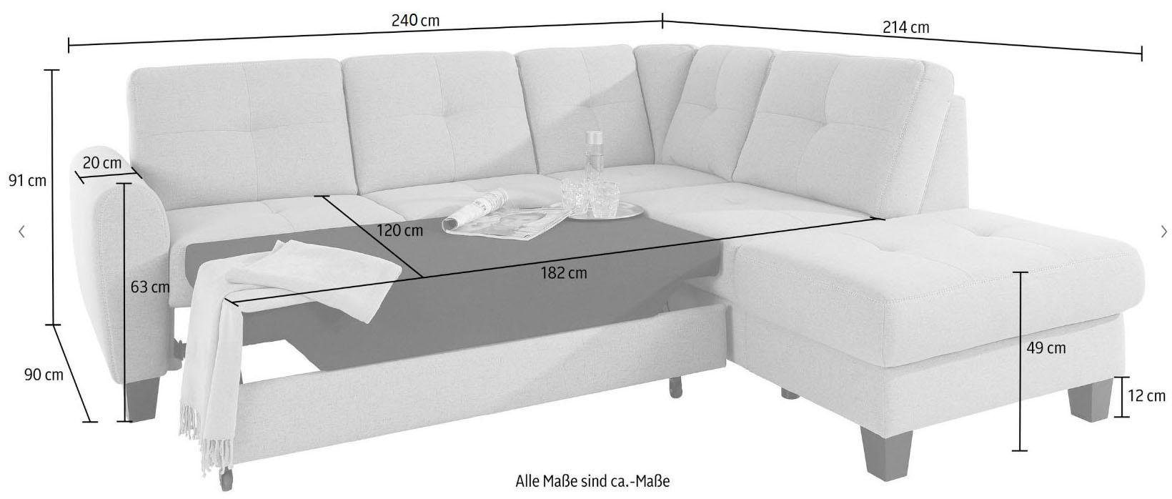 sit&more Ecksofa »Varese L-Form«, mit Federkern, wahlweise mit Bettfunktion und Stauraum