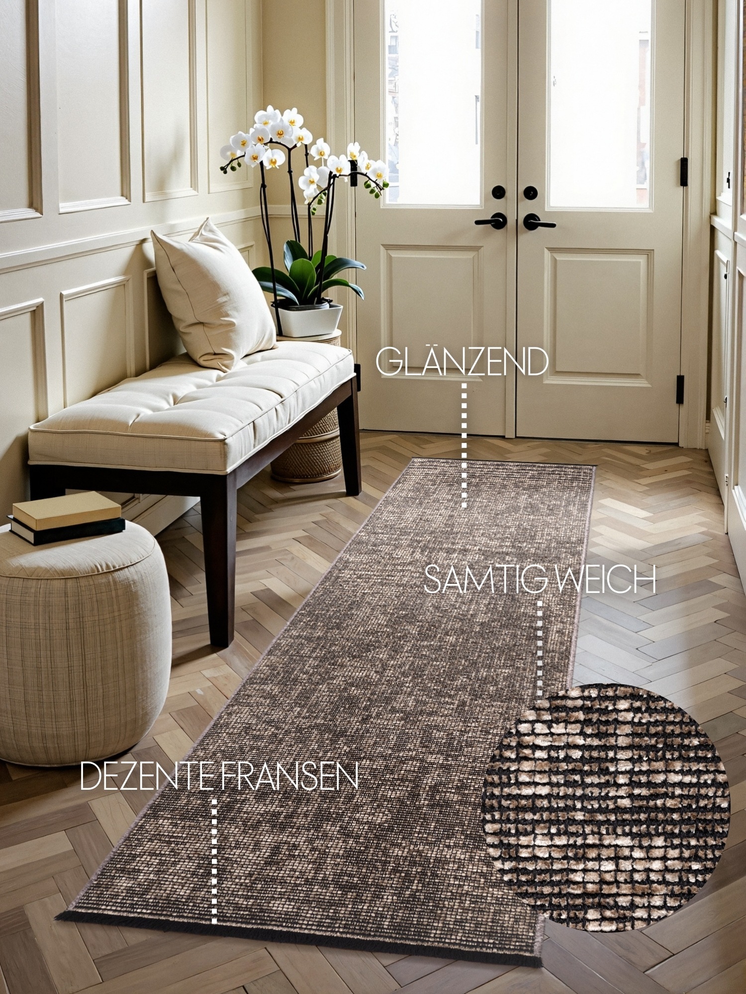 THE RUGS Brilliance Prisma Beige Rug & Runner Velour Abstract | Size: 80cm x 250cm