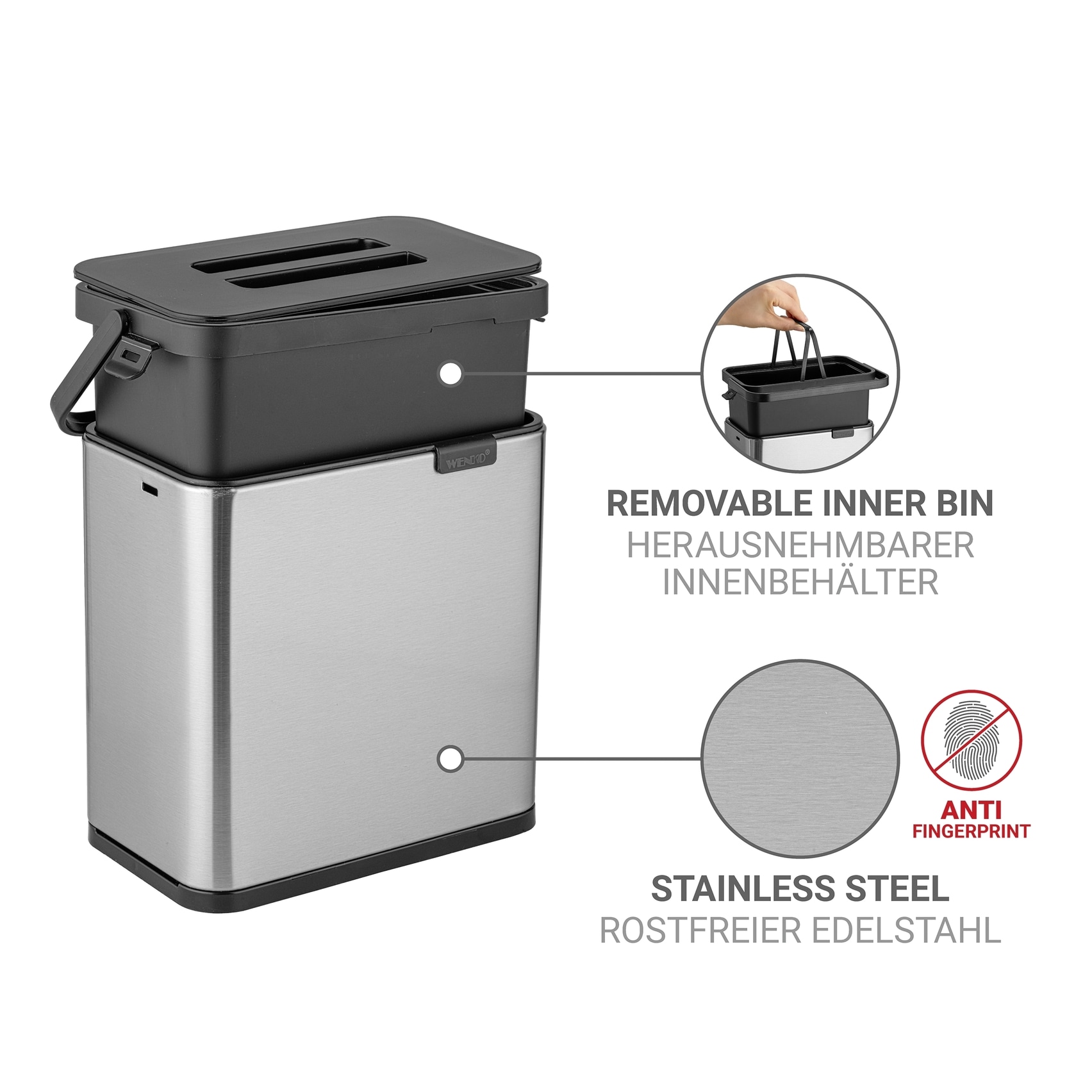 WENKO Mülleimer »Modell Colin« 1 Behälter Abfalleimer mit Griff, Über-Tür-Befestigung ohne Bohren, 3 L