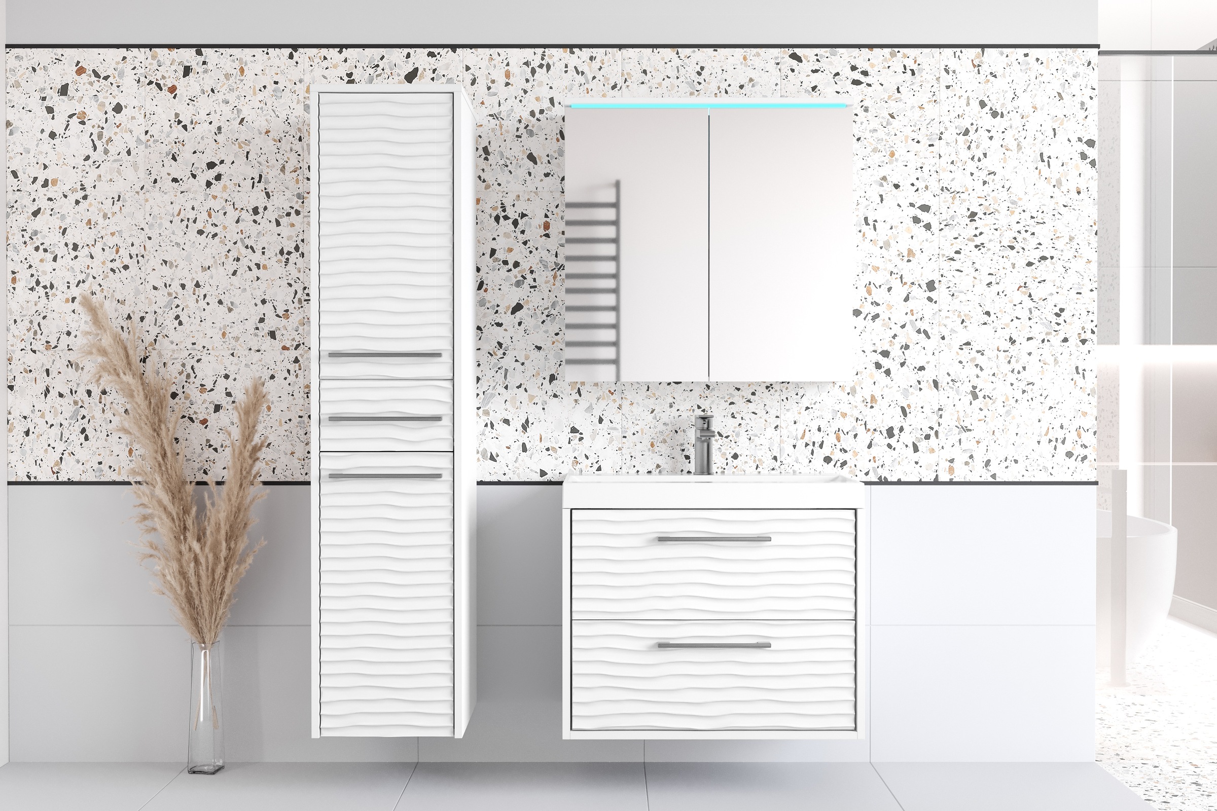 welltime Badmöbel-Set "Canada - Fronten mit Wellenstruktur" Komplett-Set, F günstig online kaufen