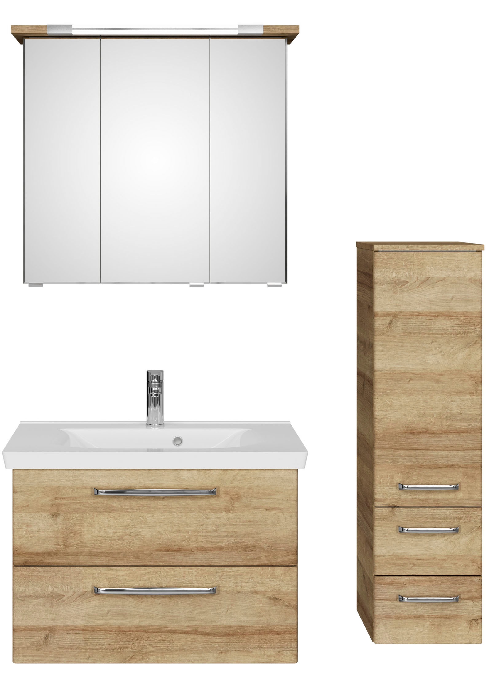 Saphir Badmöbel-Set »Badmöbel-Set Trentino 3-tlg Mineralmarmorwaschtisch,LED-Spiegelschrank«, (4 St.), Badezimmer-Set mit Midischrank inkl. Türdämpfer