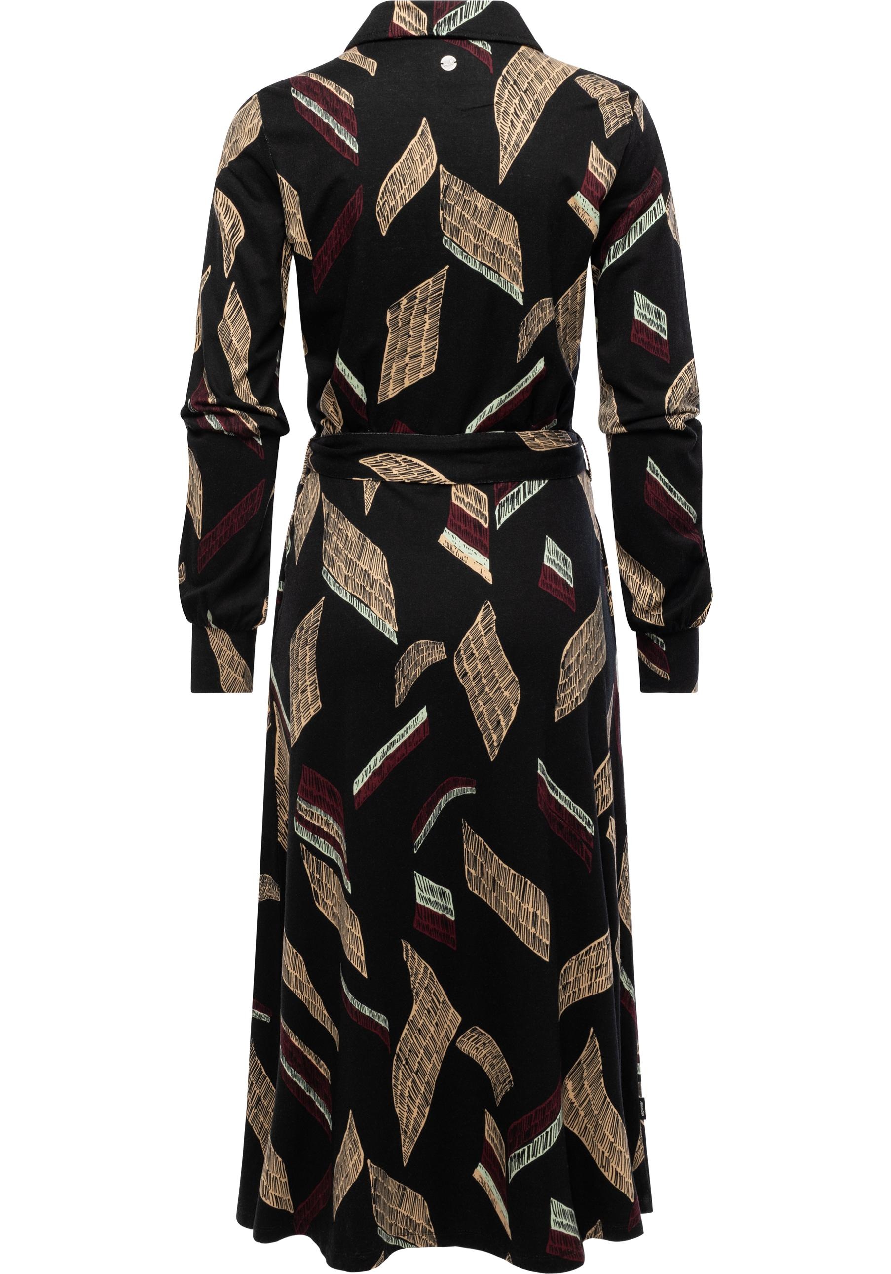 Ragwear Blusenkleid »Plantee Print« Eingrifftaschen Modisches Damenkleid mit Taillengürtel