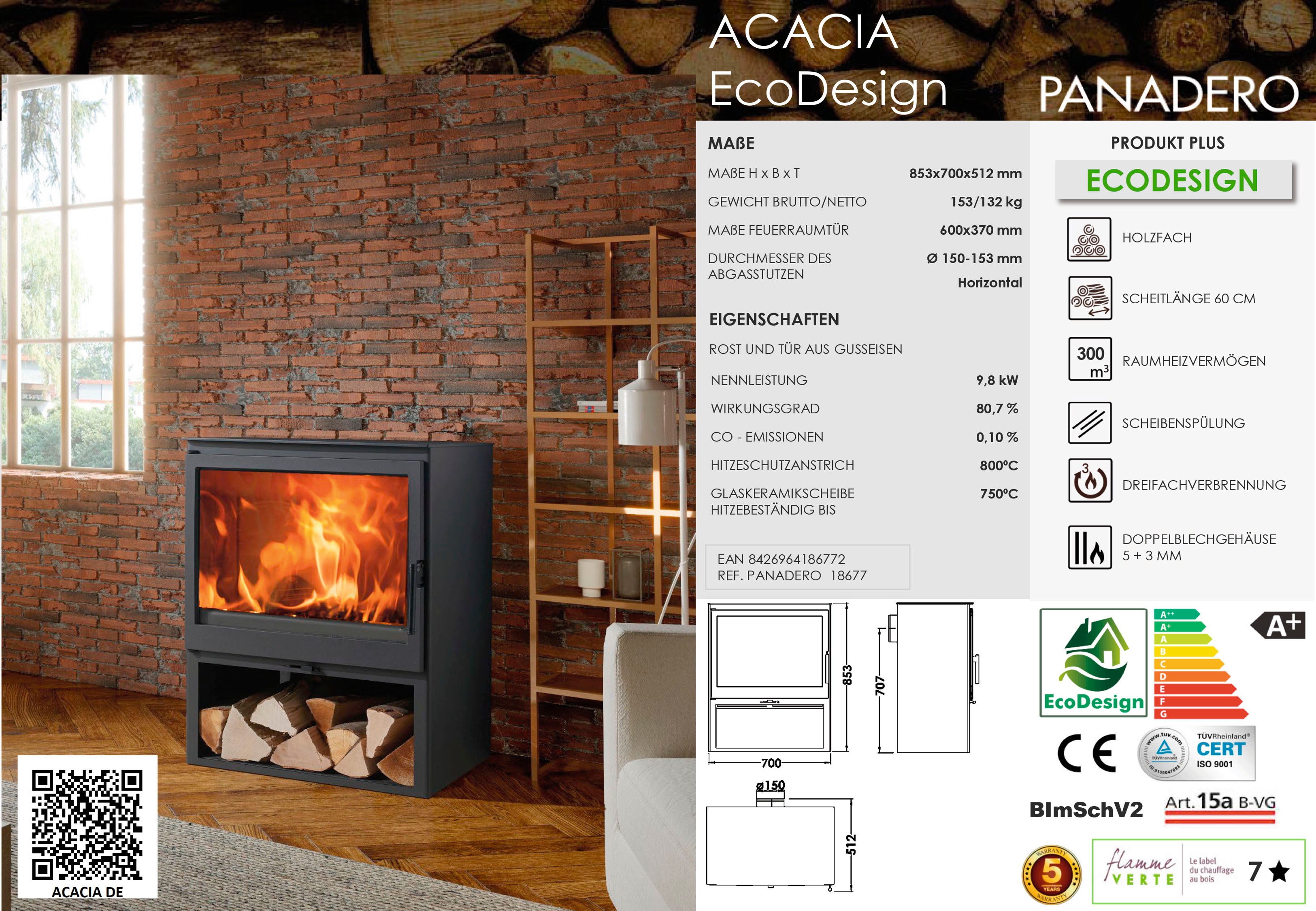 Thumbnail - Panadero Kaminofen "Kaminofen Acacia Ecodesign 9,8 kW"