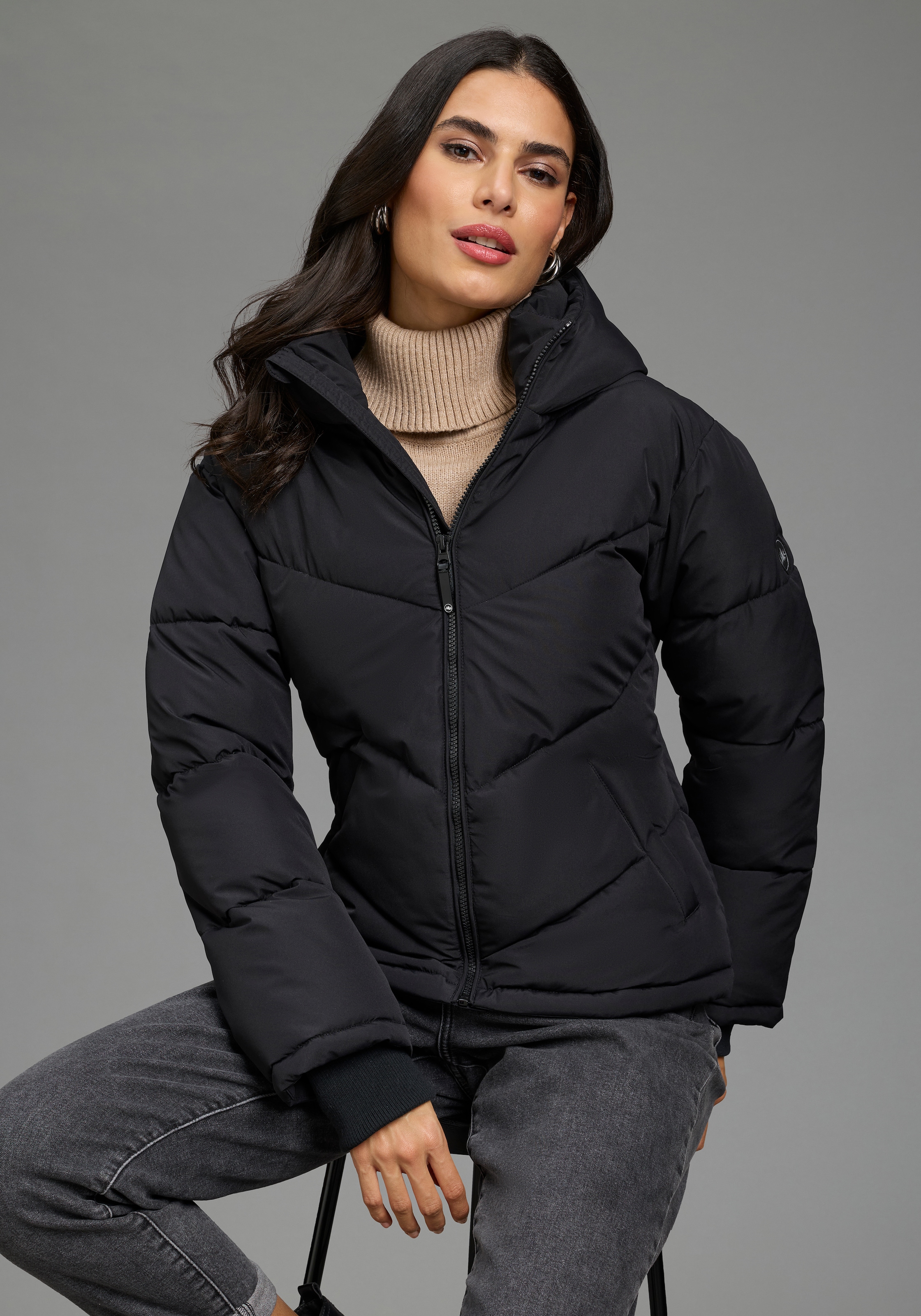 Polarino Steppjacke mit Kapuze Puffer Jacke mit Kapuze, figurumspielend, wärmend