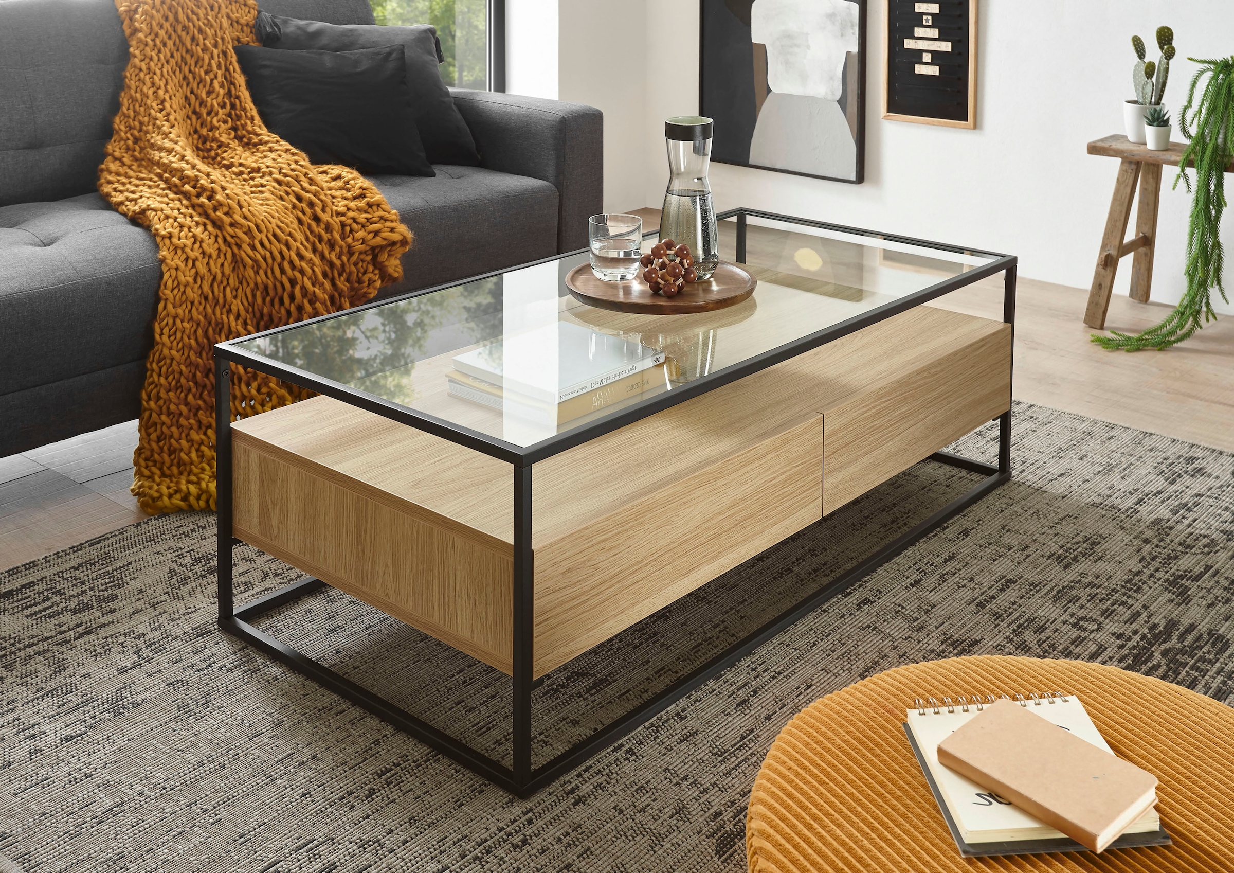 MCA furniture Couchtisch »Evora«, mit Glas und 2 Schubladen mit Push to  open bestellen | BAUR