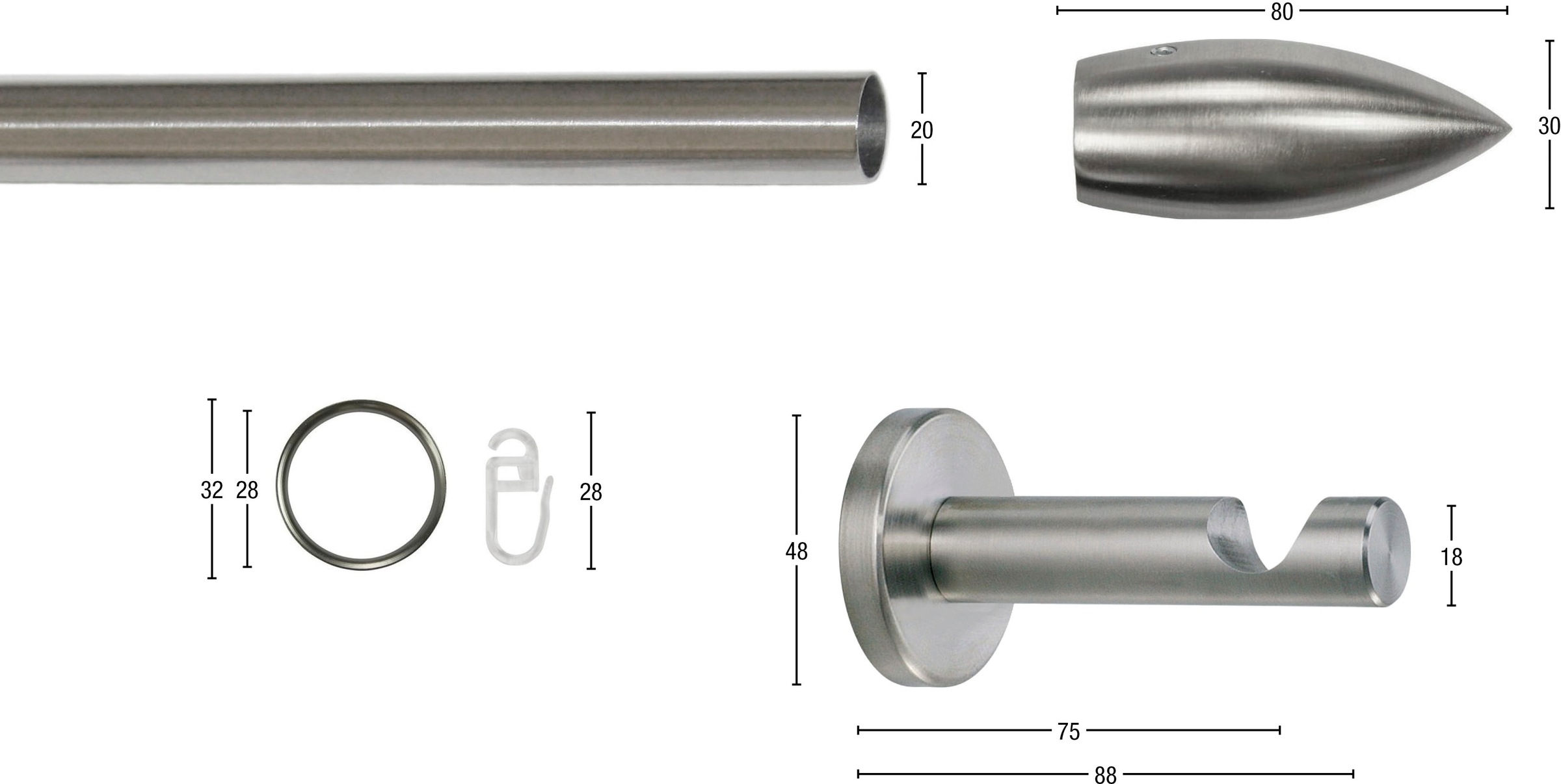 GARESA Gardinenstange »CARTOUCHE«, 1 läufig-läufig, Wunschmaßlänge, Vorhanggarnitur, verlängerbar, Wandmontage, edelstahl optik