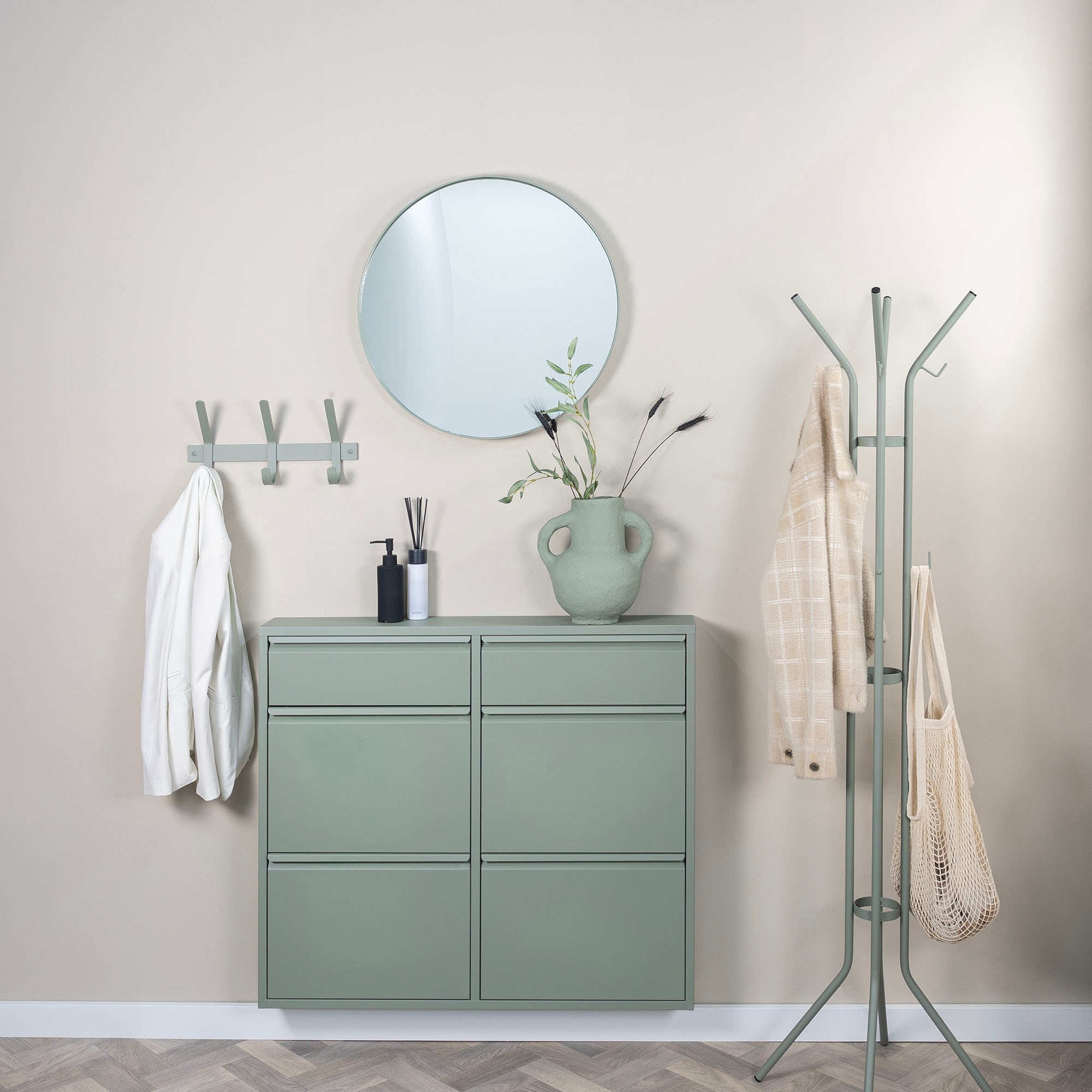 Spinder Design "Jessy" Platzsparender Garderobenständer aus Stahl, 8 Haken & Schirmständer