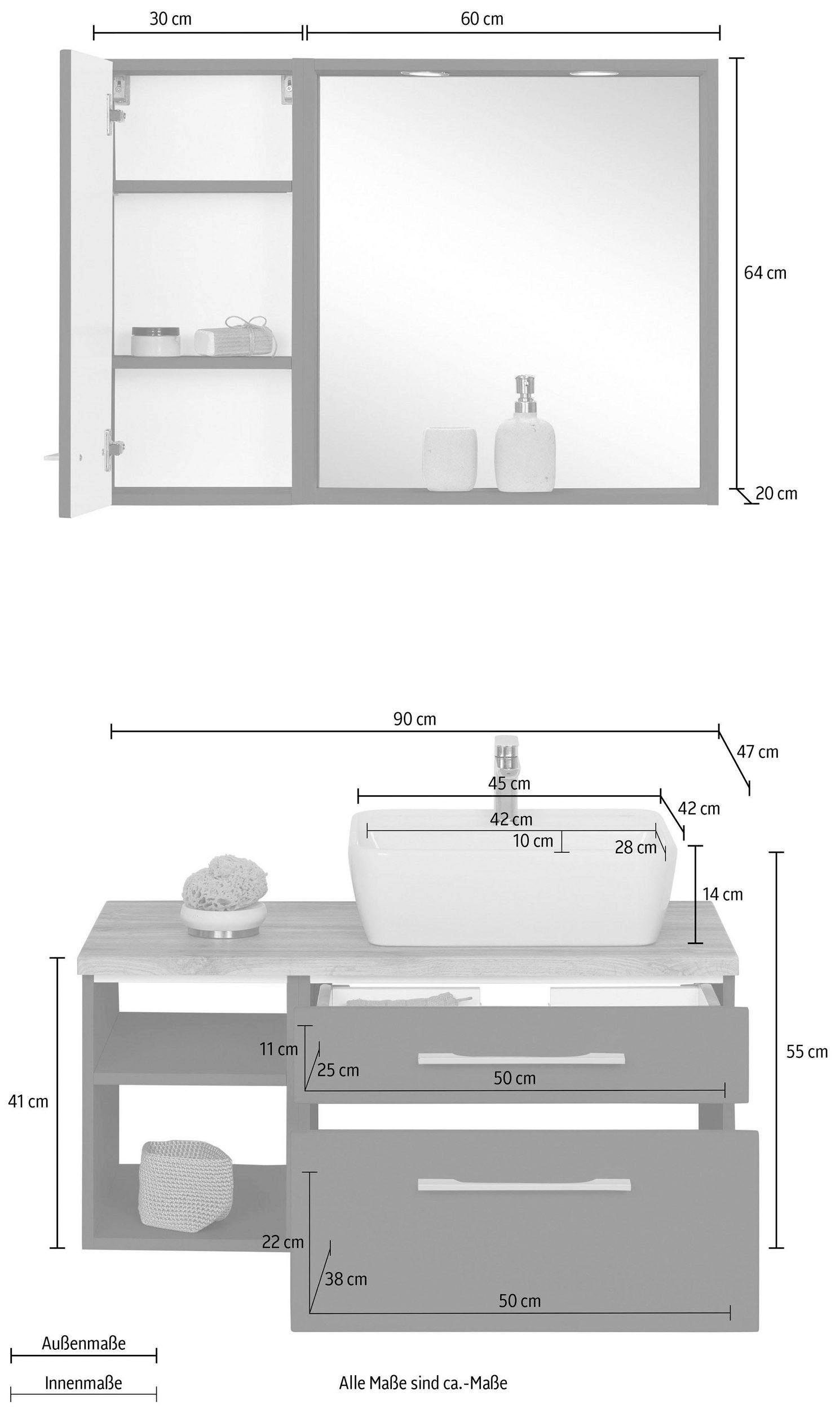 welltime Badmöbel-Set »Davos« 3 Stk. tlg.