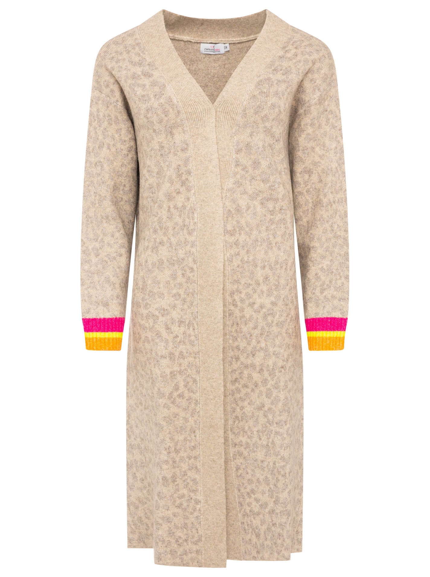 Zwillingsherz Cardigan ""Wild Leo"" Leomuster, Schriftzug hinten in Neon, gestreifte Bündchen