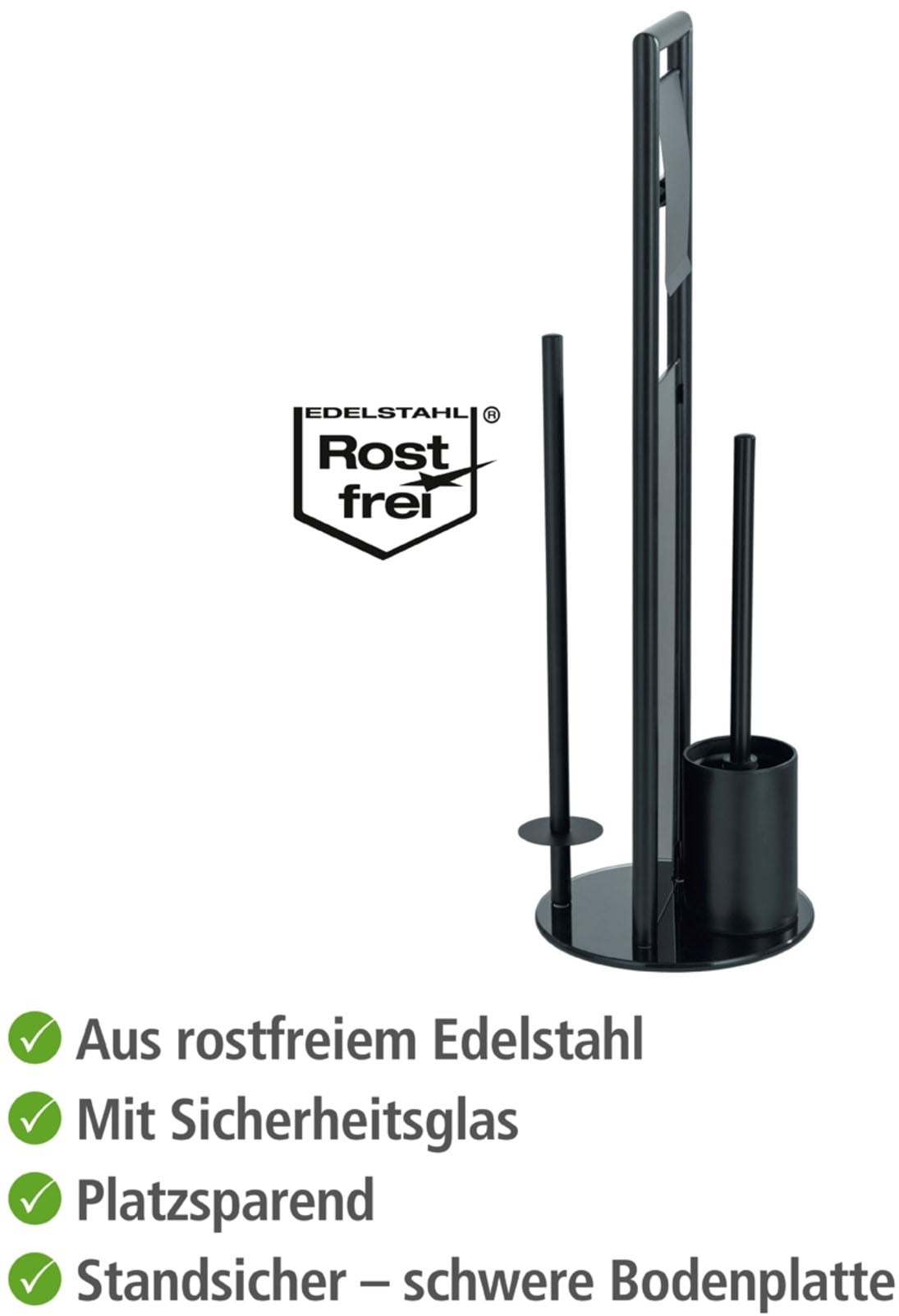 WENKO WC-Garnitur »Ravina« aus Edelstahl | Sicherheitsglas Stand WC-Garnitur, Toilettenpapierhalter, Rollenhalter & WC-Bürste