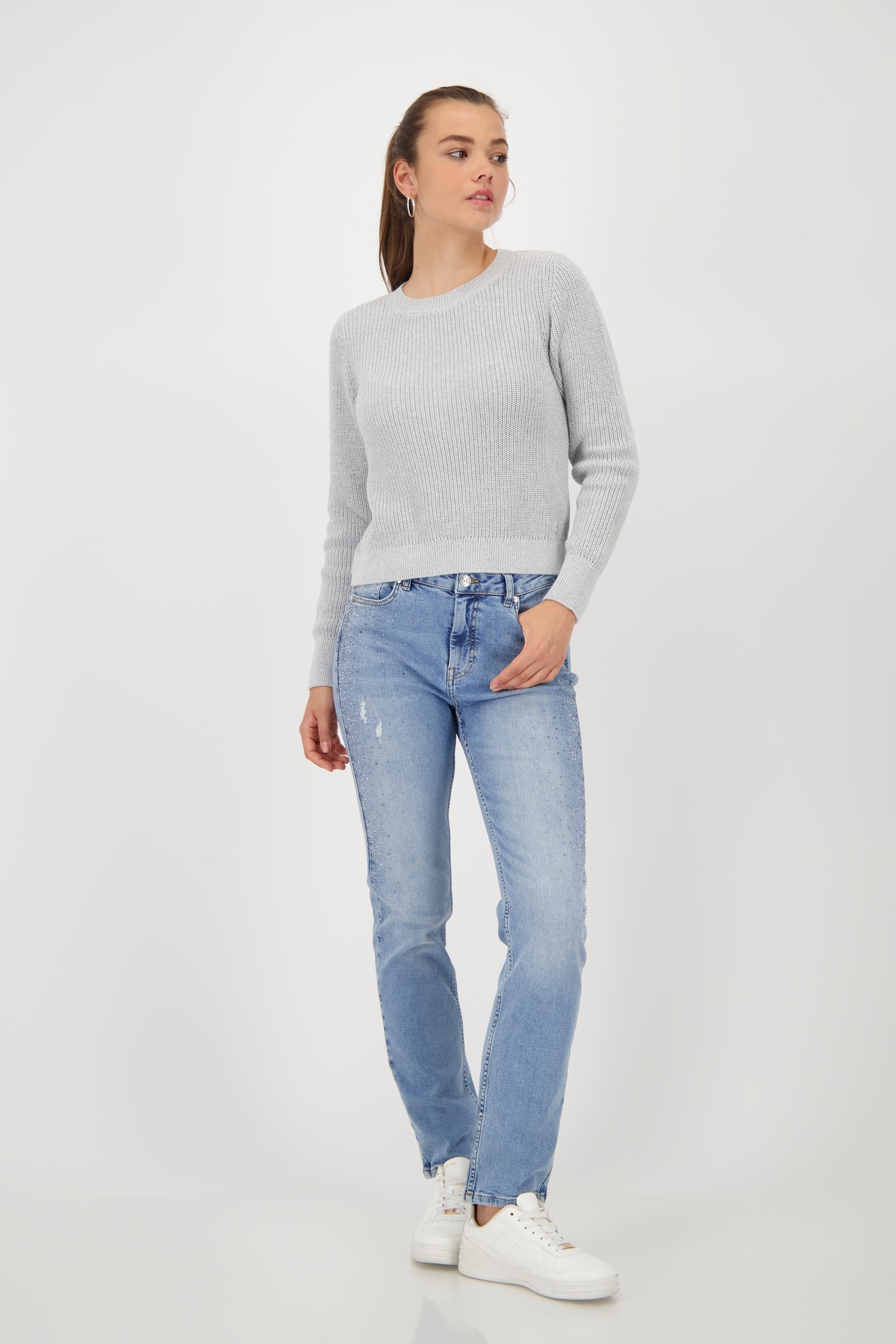 Monari Strickpullover »Pullover Basic Lurex«, Mit Rundhalsausschnitt