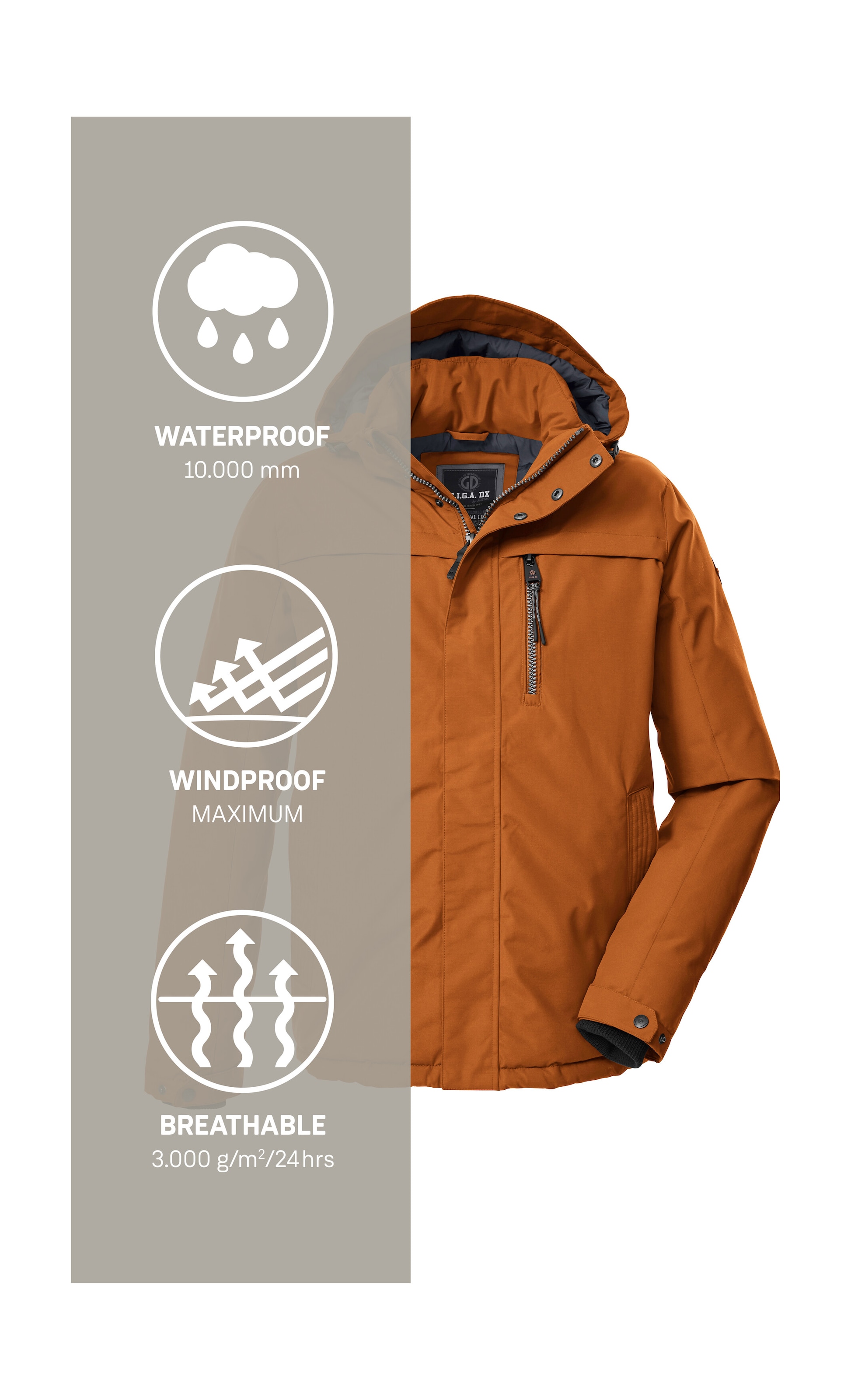 G.I.G.A. DX by killtec Funktionsjacke »GW 39 MN JCKT«, Wasserdichte, atmungsaktive Winterjacke mit verstellbarer Kapuze