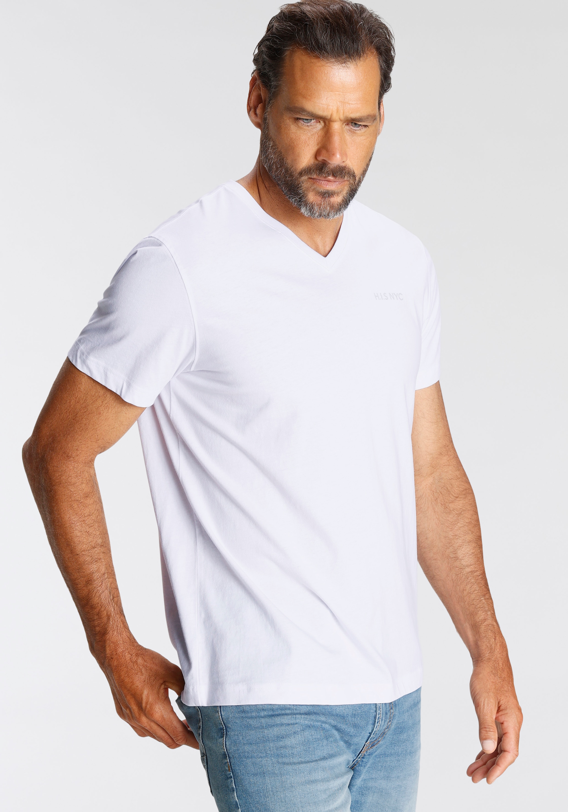 H.I.S V-Shirt, (3-er Pack), Kurzarm, Slim Fit, aus Baumwolle