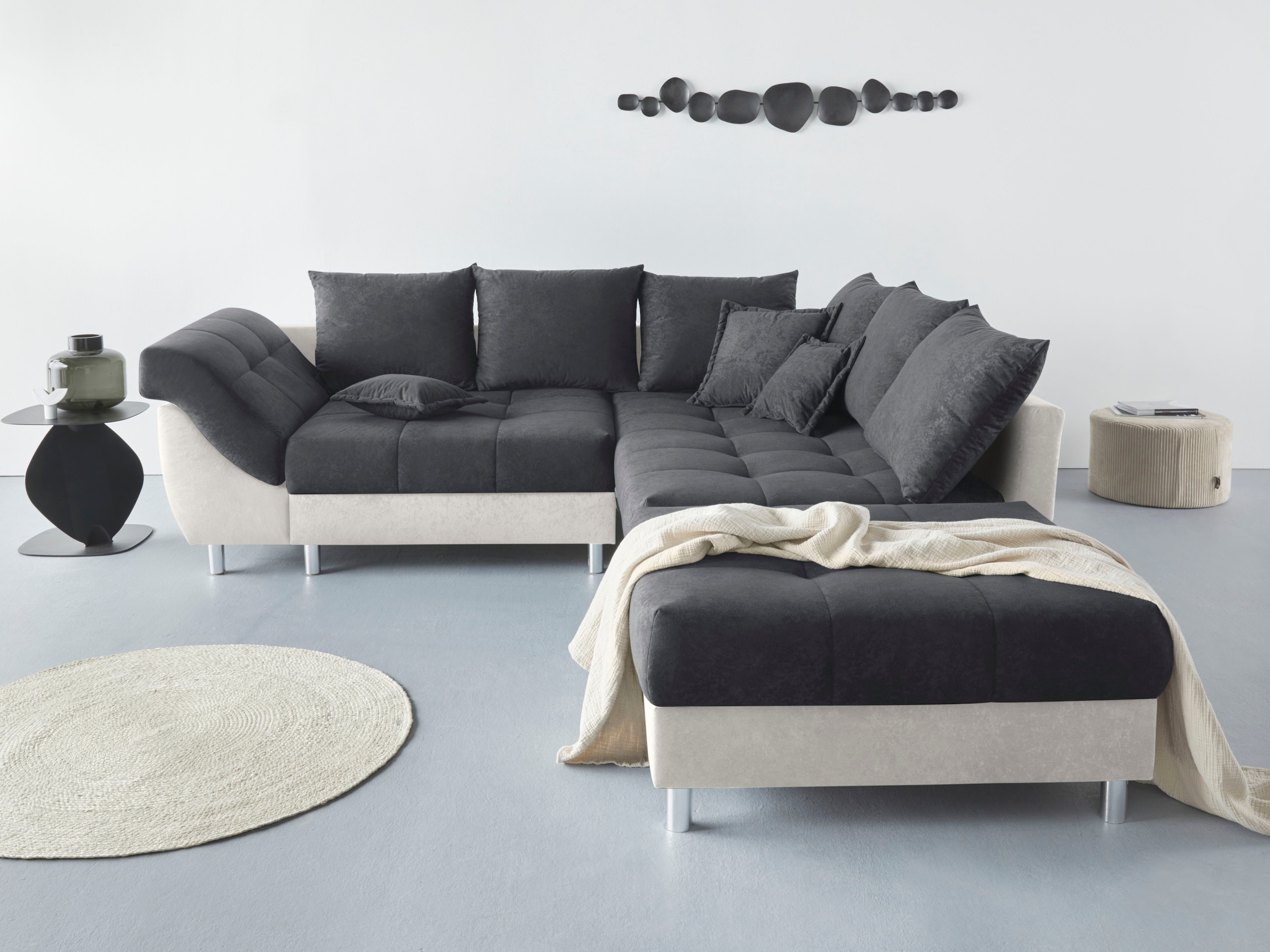 COLLECTION AB Ecksofa "Innsbruck L-Form, B: 247 cm" Set: Sofa & Hocker, 3 Zierkissen, Federkern