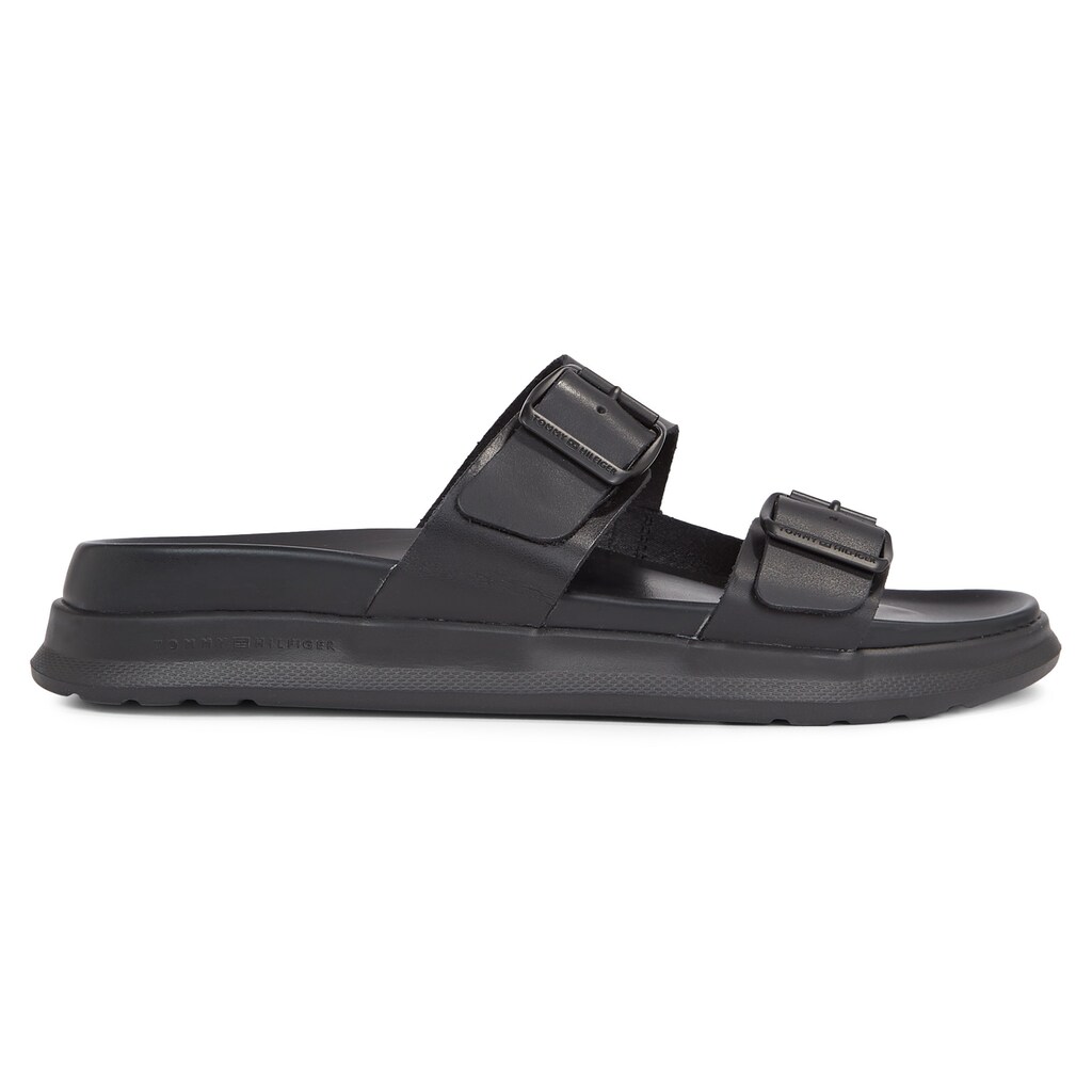 Tommy Hilfiger Pantolette »D DENSITY HILFIGER BUCKLE SANDAL«, Sommerschuh, Schlappen, Poolslides, mit verstellbaren Schnallen