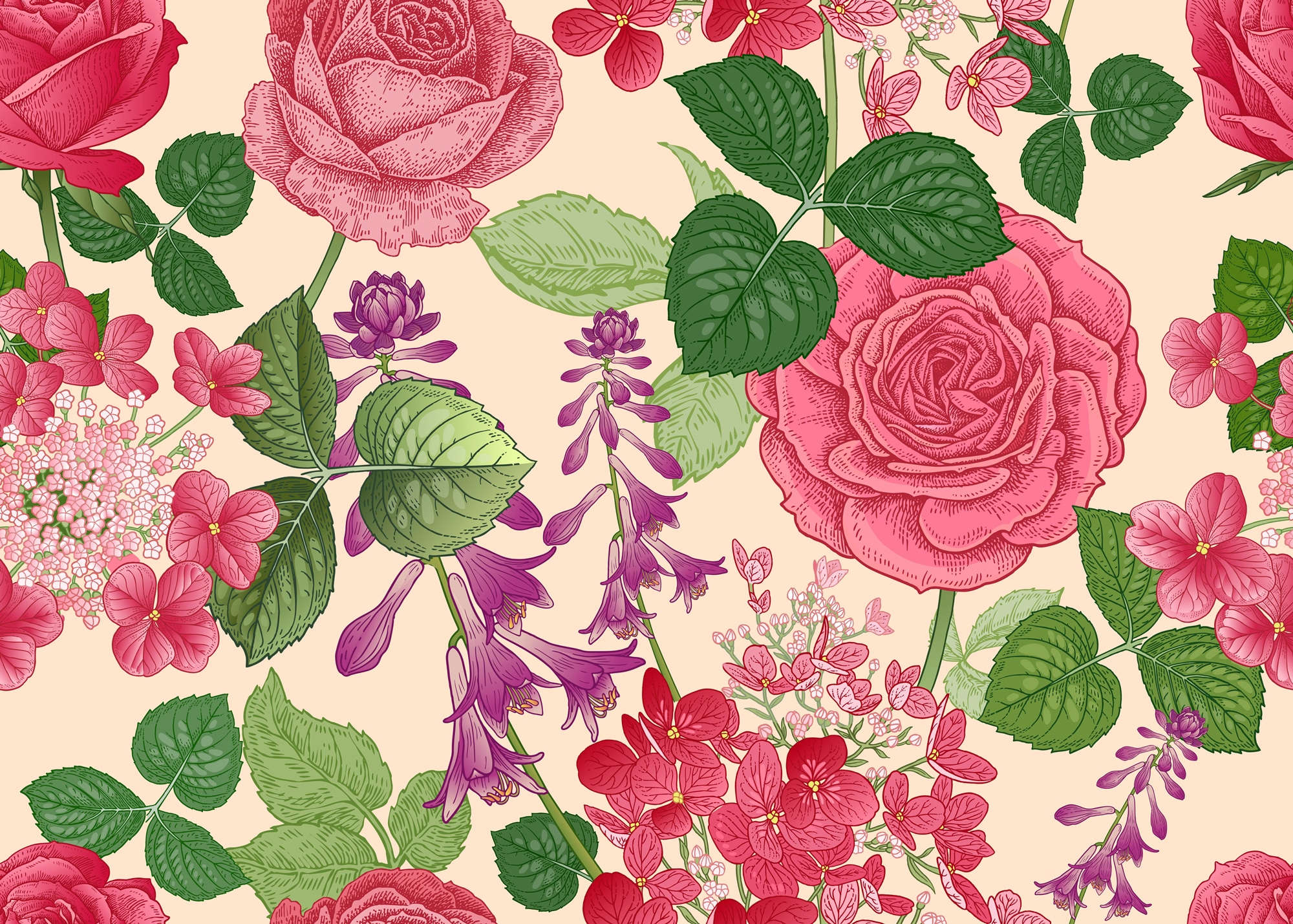 Papermoon Fototapete "BLUMEN ABSTRAKT-MUSTER DESIGN ROSEN BLUMEN DECOR RETRO"
