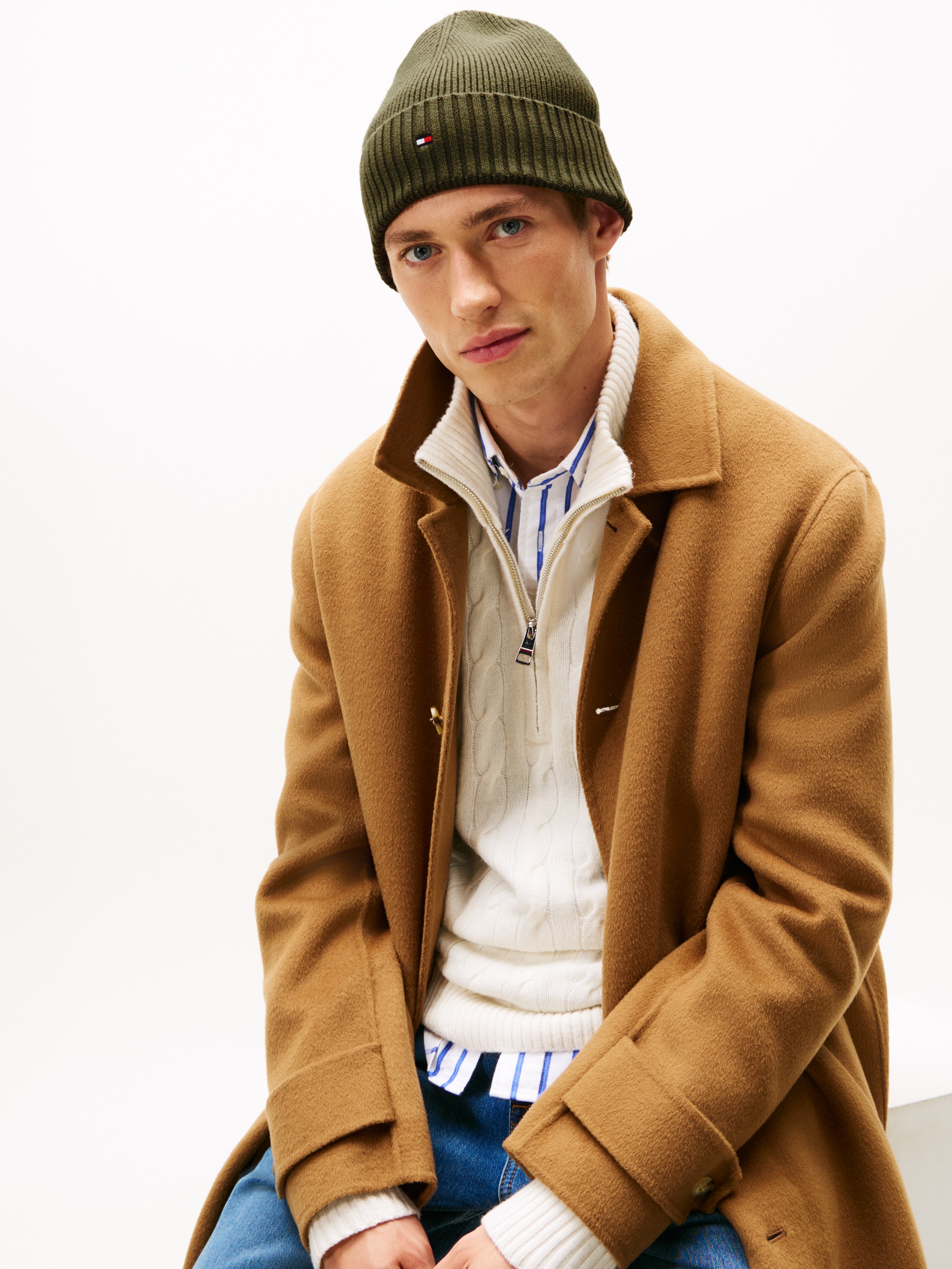 Tommy Hilfiger Strickmütze »TH FLAG PIMA COTTON BEANIE«, mit Logostickerei