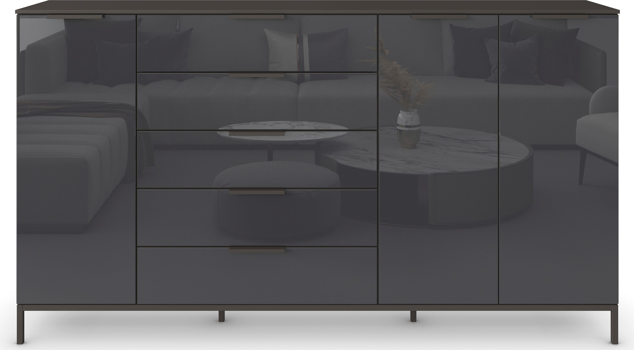 rauch Kombikommode »Kommode Türkommode Sideboard Kombikommode FLIPP mit Glasfront«, (Breite 200 cm mit 4 Einlegeböden), 3-türig mit 5 Schubladen und Soft-Close-Funktion sowie Glasfront