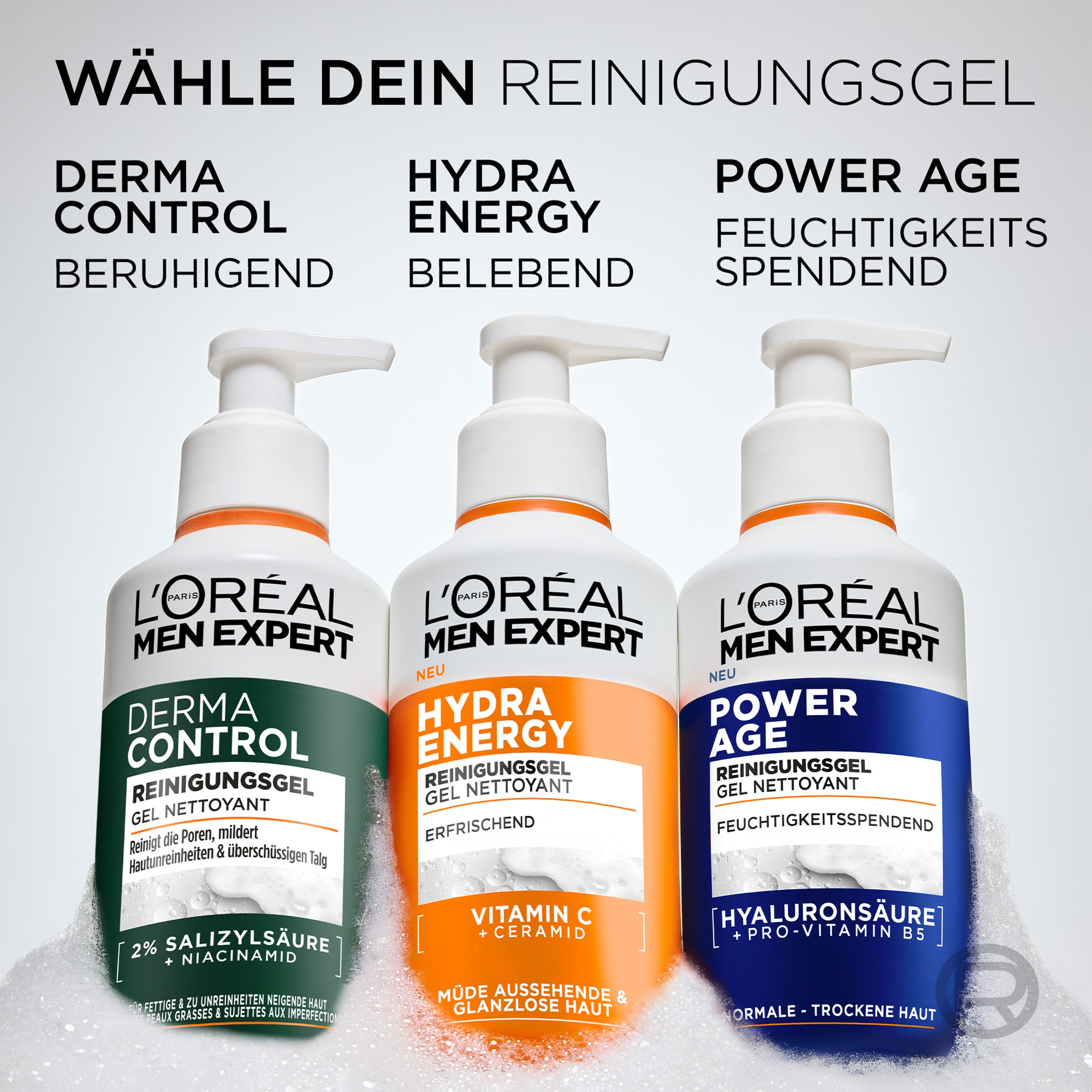 L'ORÉAL PARIS MEN EXPERT Gesichts-Reinigungscreme »POWER AGE FEUCHTIGKEITSSPENDENDES REINIGUNGSGEL« mit hydratisierender Hyaluronsäure und nährendem Vitamin B5