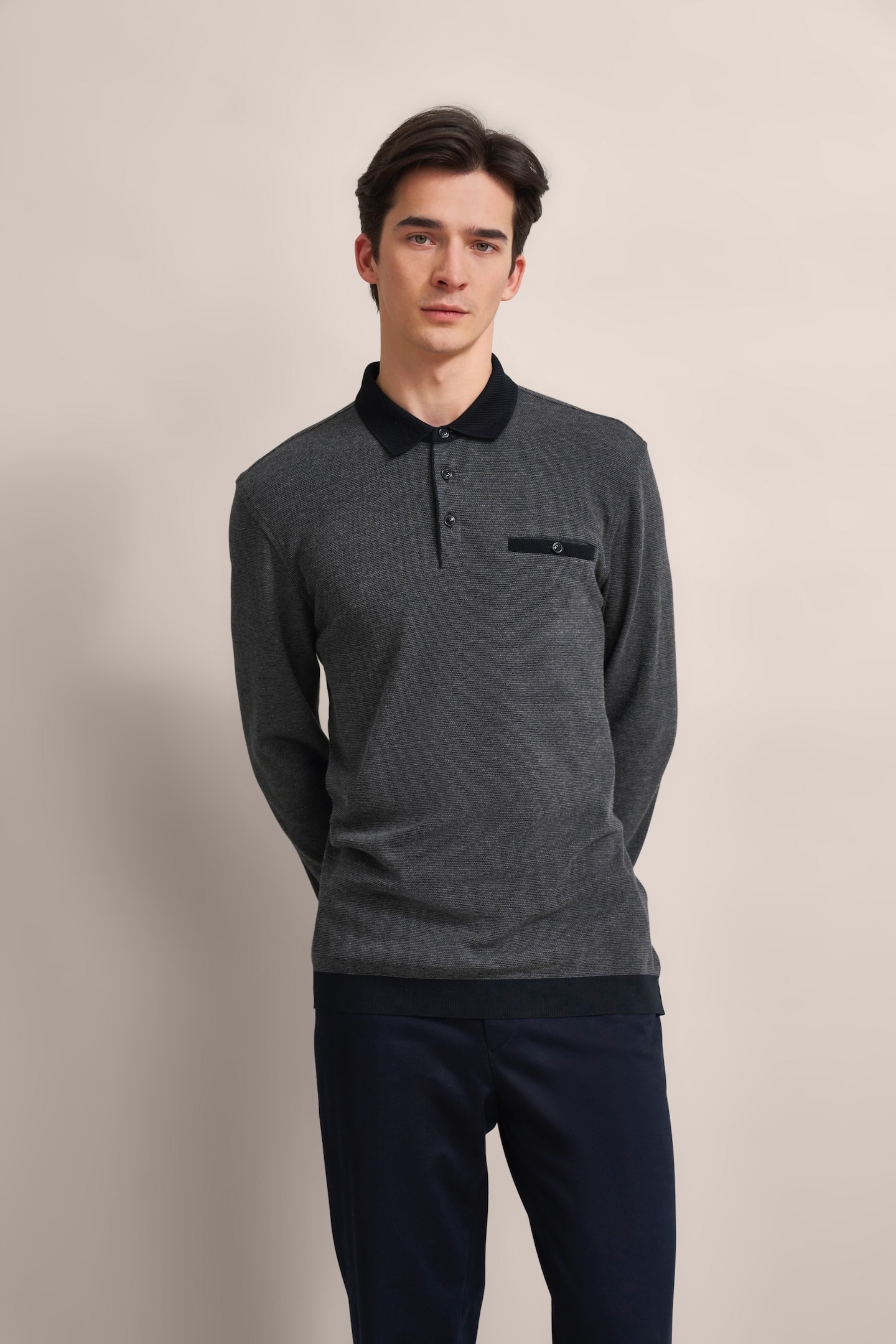 bugatti Langarm-Poloshirt, mit Strukturkragen
