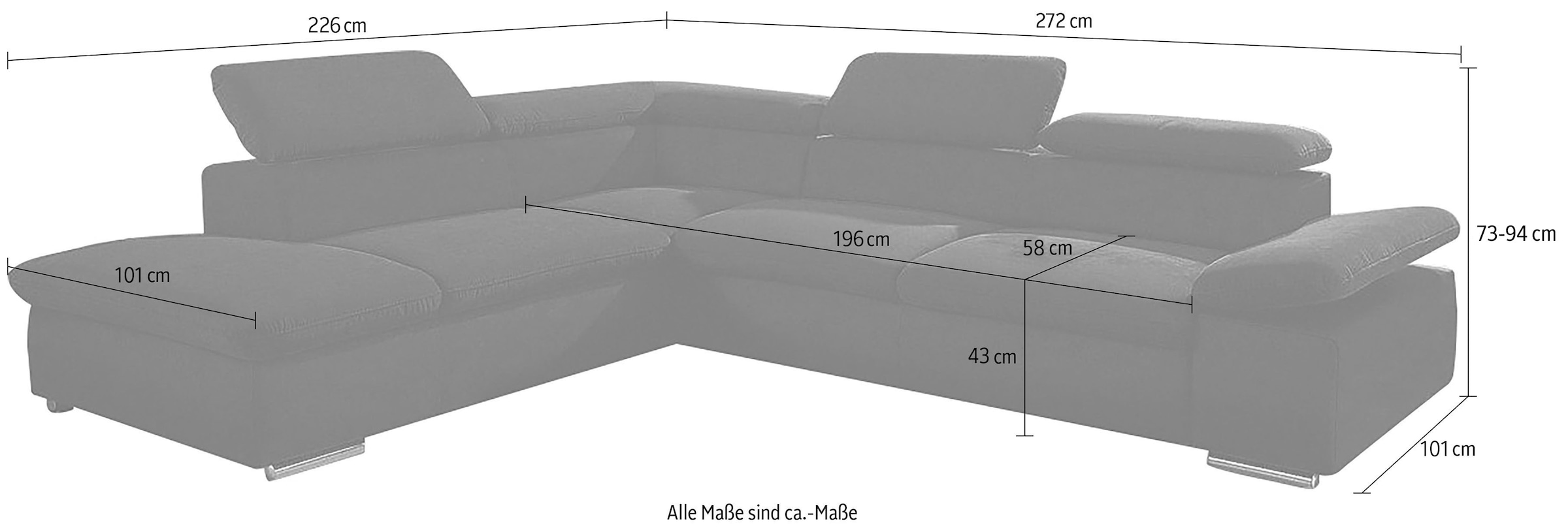 Ecksofa Valantine V, wahlweise mit Bettfunktion