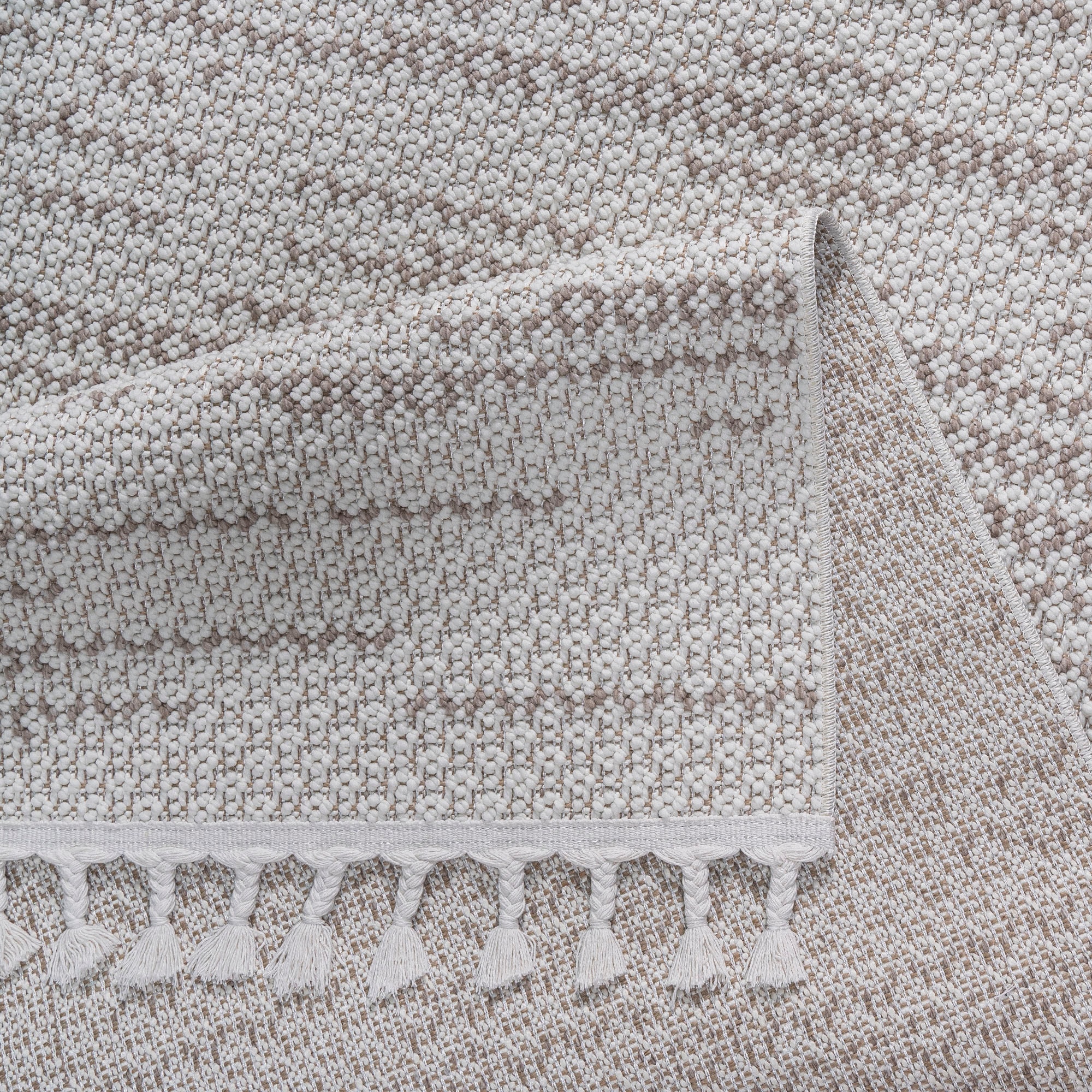 my home Teppich »Mads«, rechteckig, 6 mm Höhe, Boho, Woll-Look, Hoch-Tief-Struktur, In- und Outdoor geeignet, Fransen